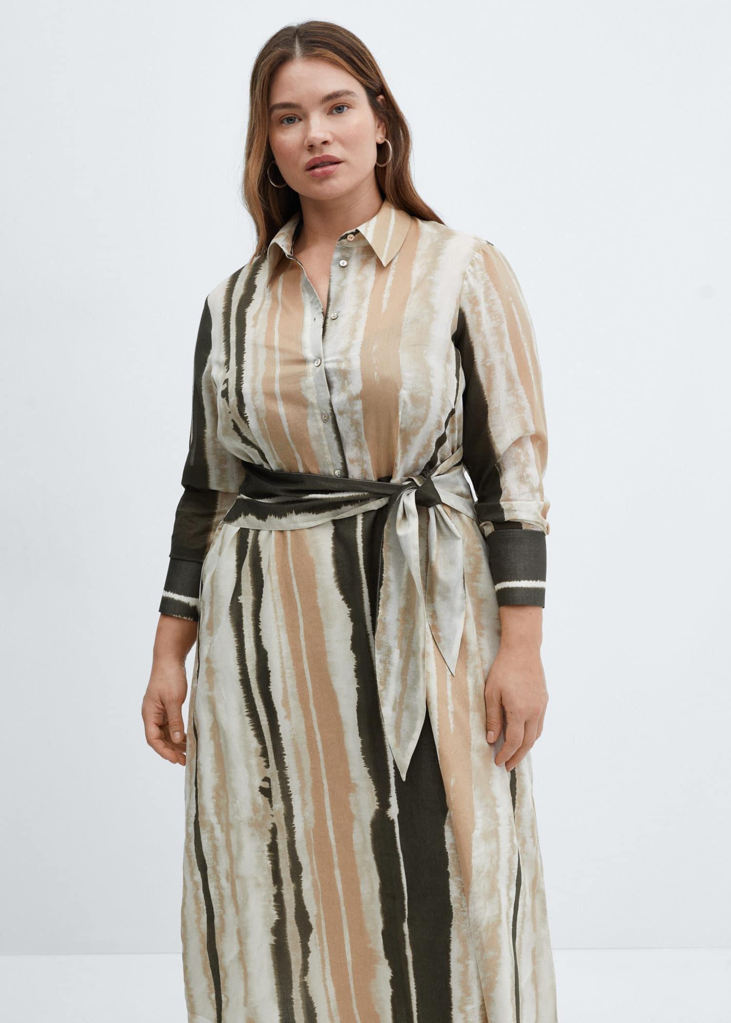 Beige Tie-Dye Shirt Dress, , large image number 5