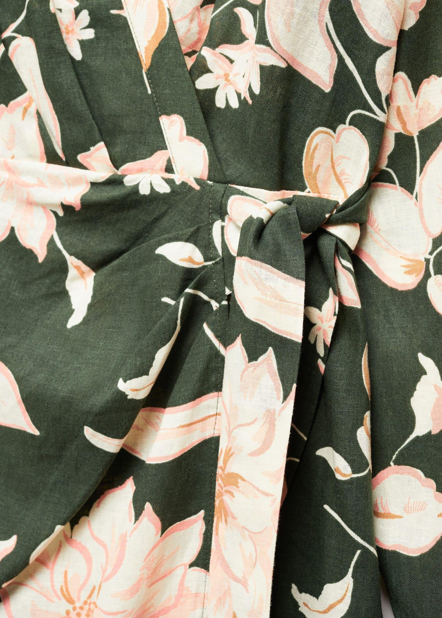 Mango - Green Linen Floral Dress