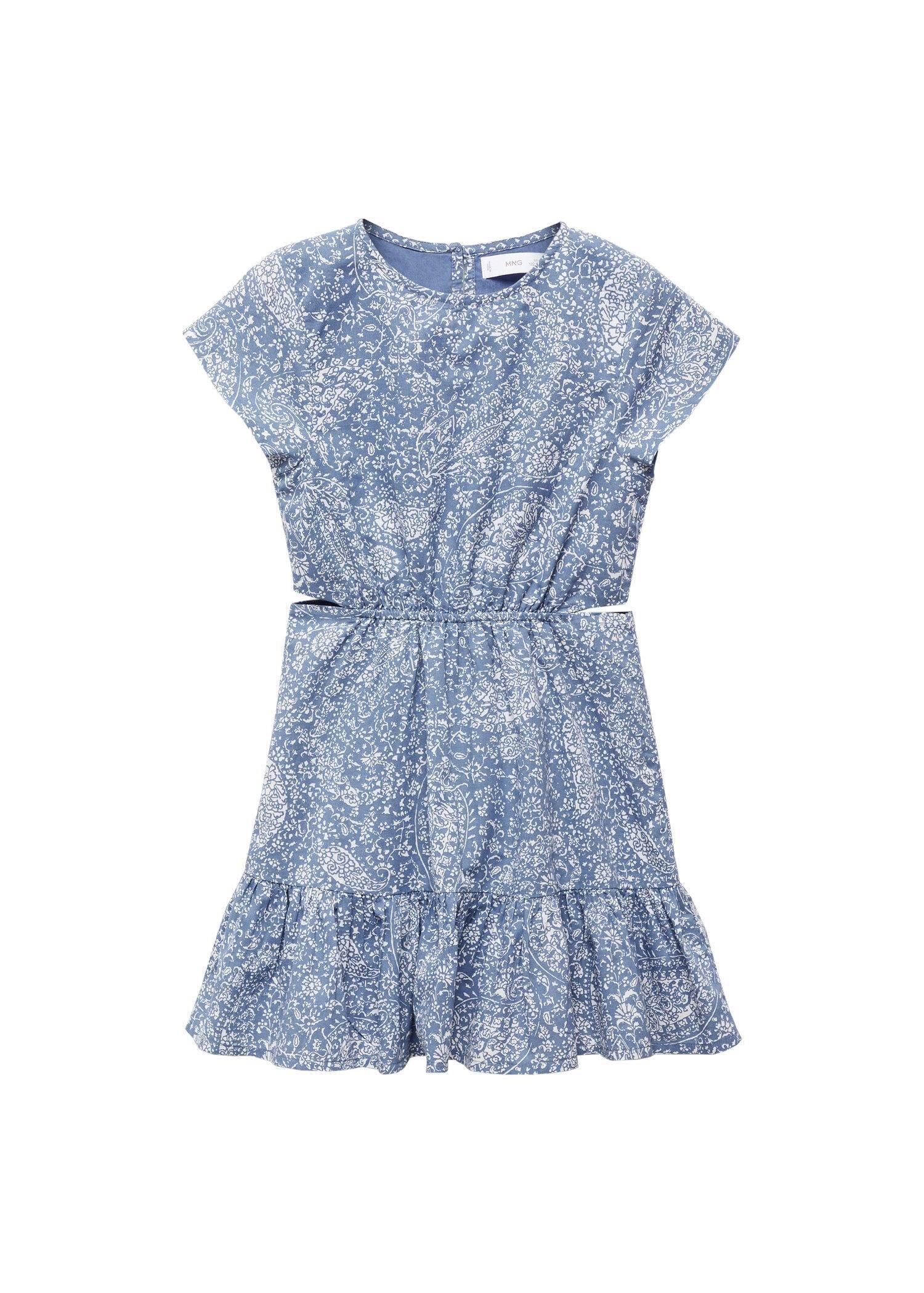 Mango - Blue Printed Dress With Openings, Kids Girls