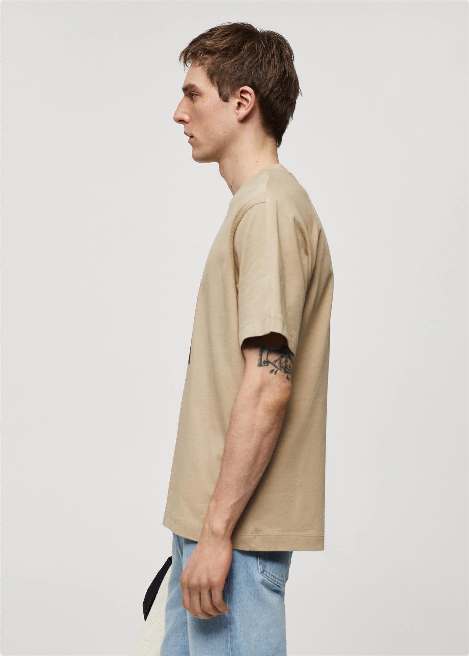 Mango - Beige Cotton Printed T-Shirt