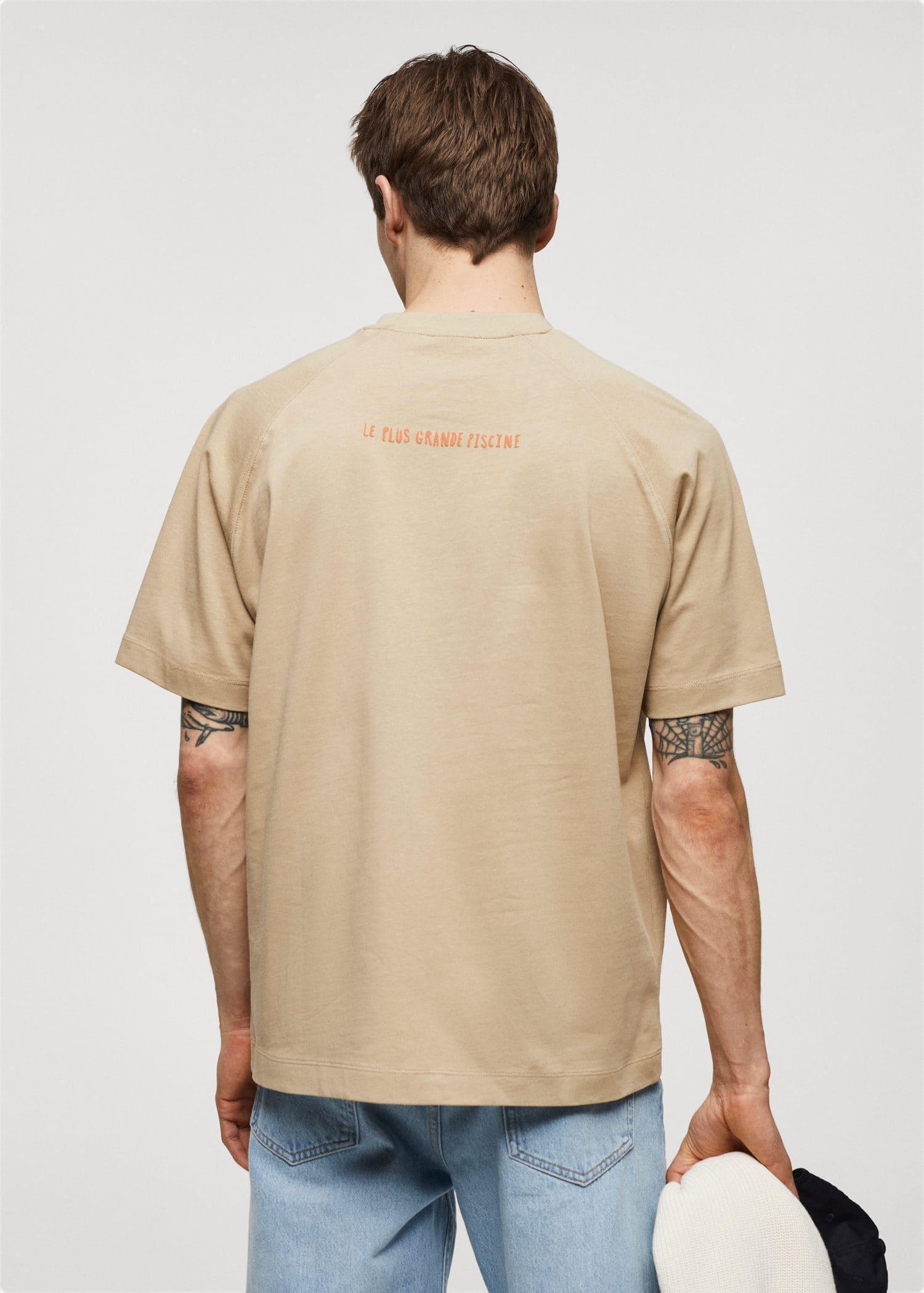 Mango - Beige Cotton Printed T-Shirt