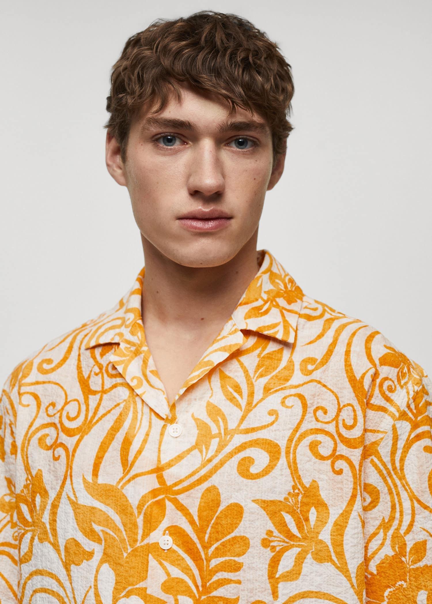 Mango - Yellow Printed Texture Cotton Shirt