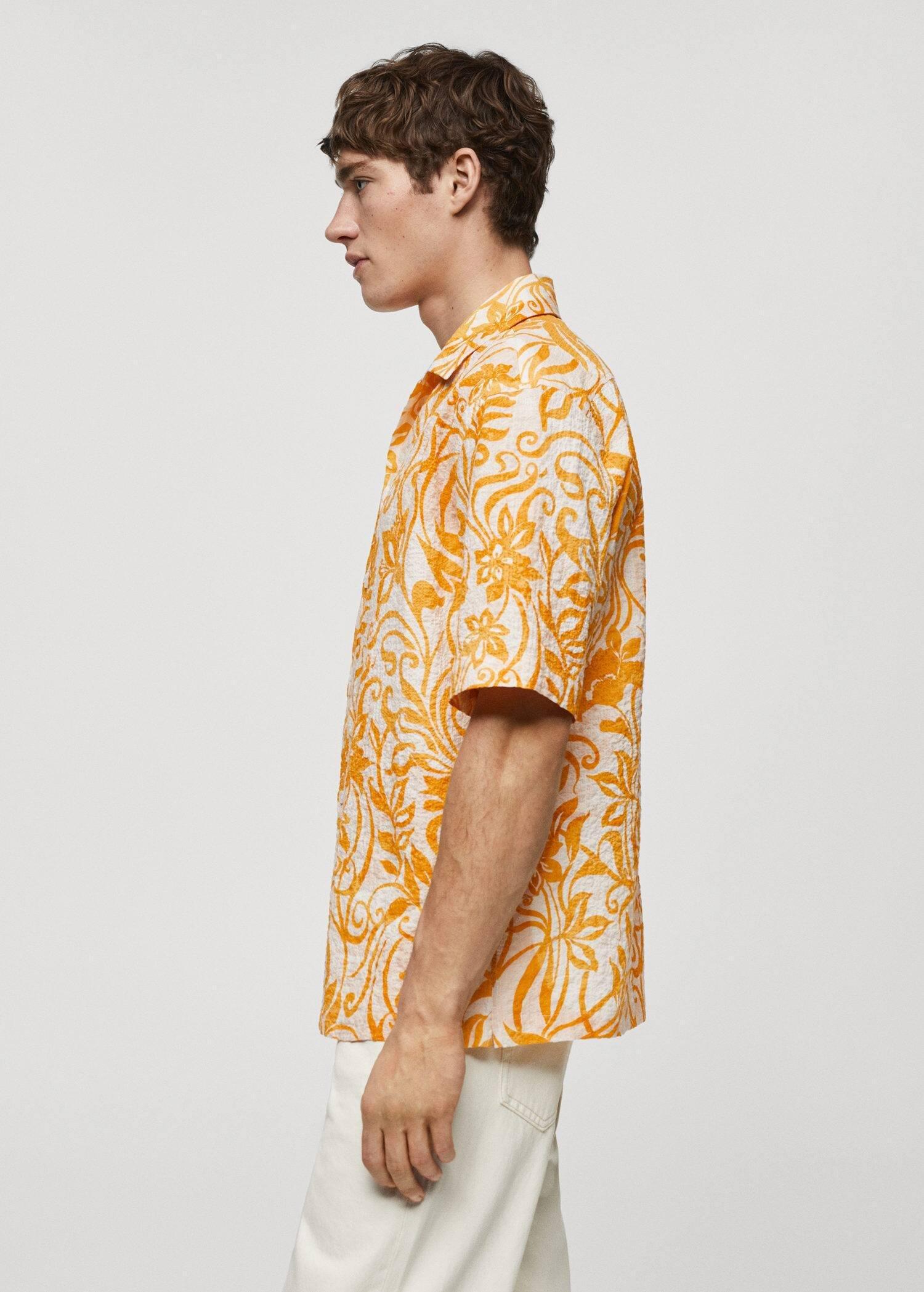 Mango - Yellow Printed Texture Cotton Shirt
