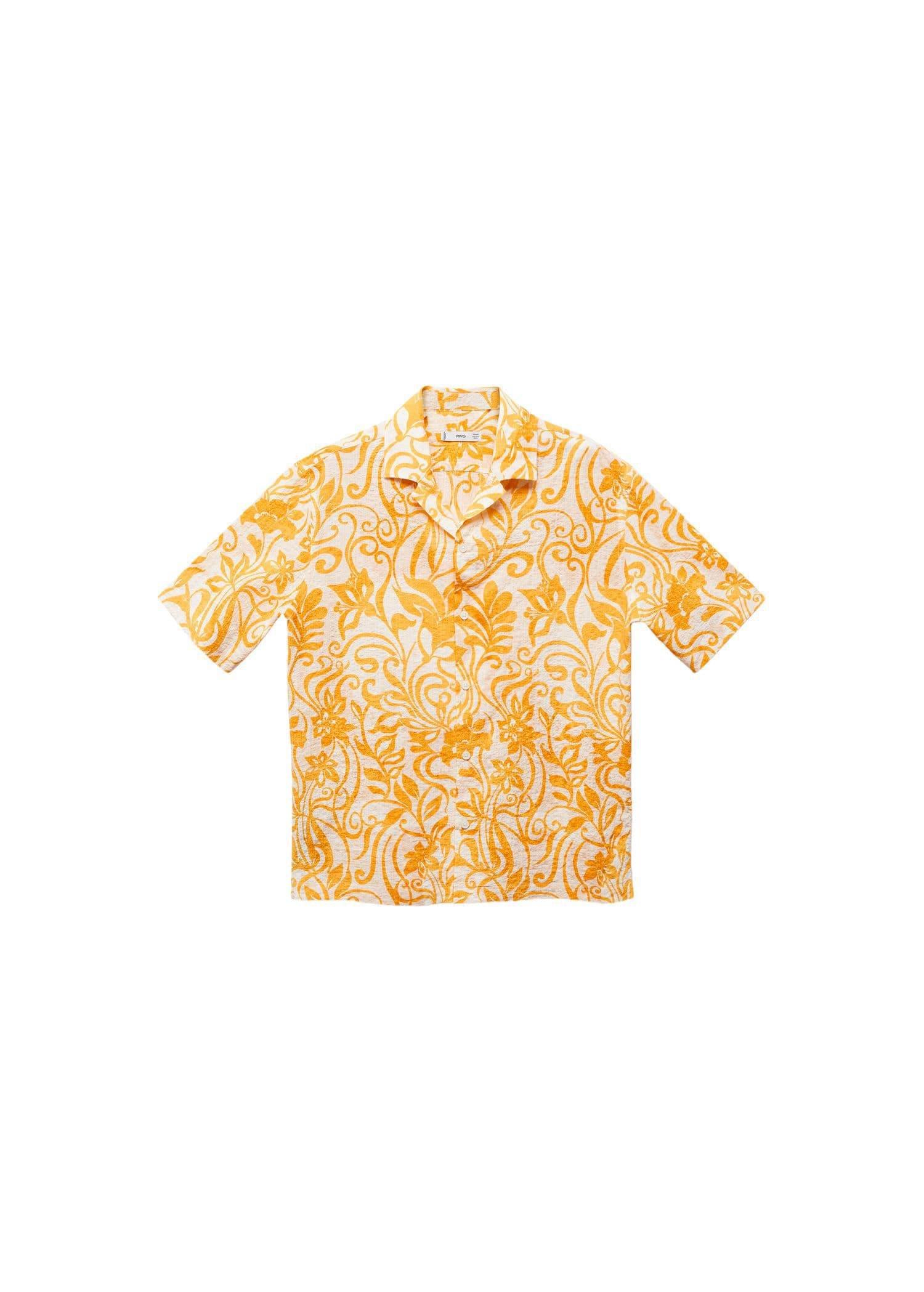 Mango - Yellow Printed Texture Cotton Shirt