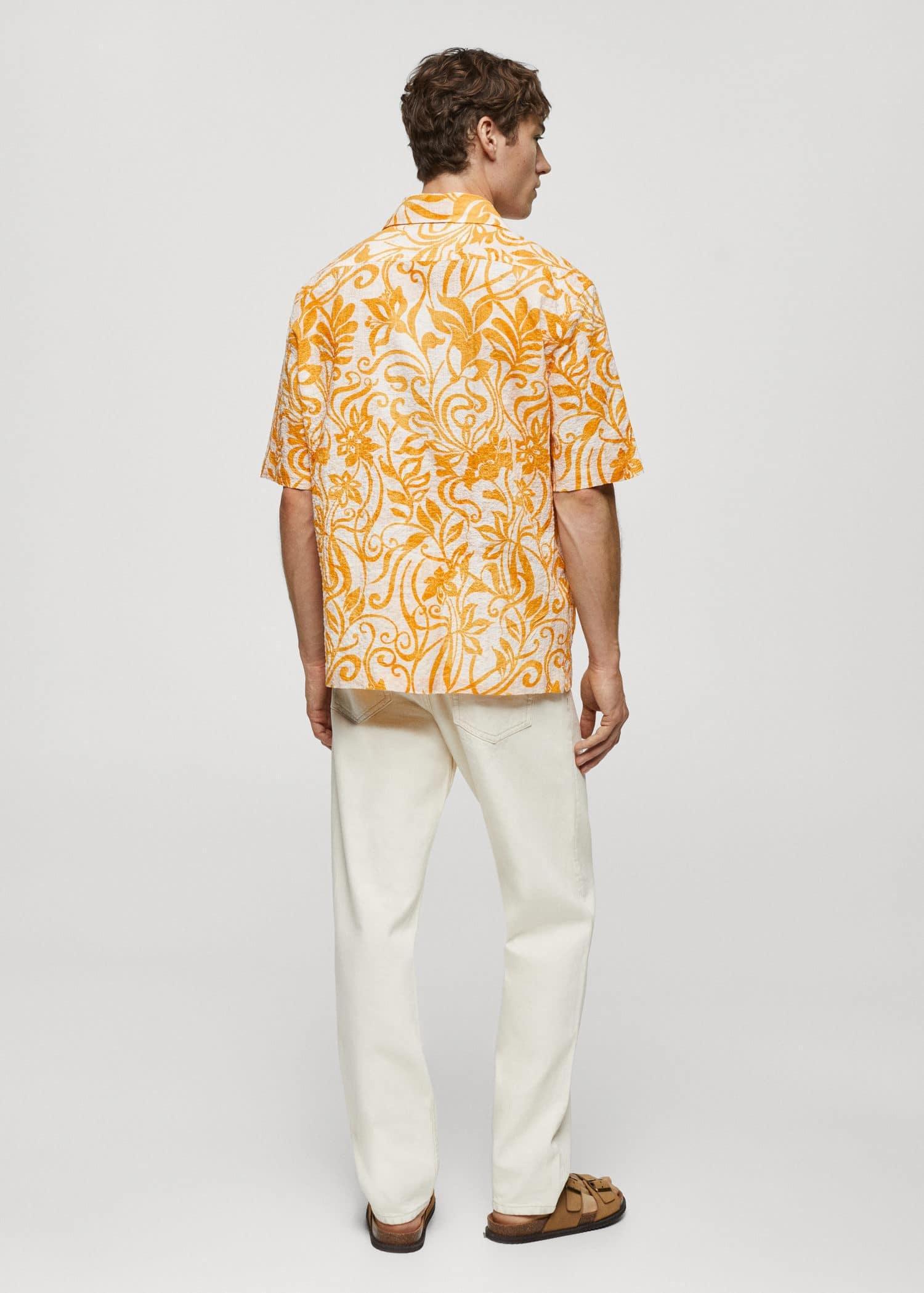 Mango - Yellow Printed Texture Cotton Shirt