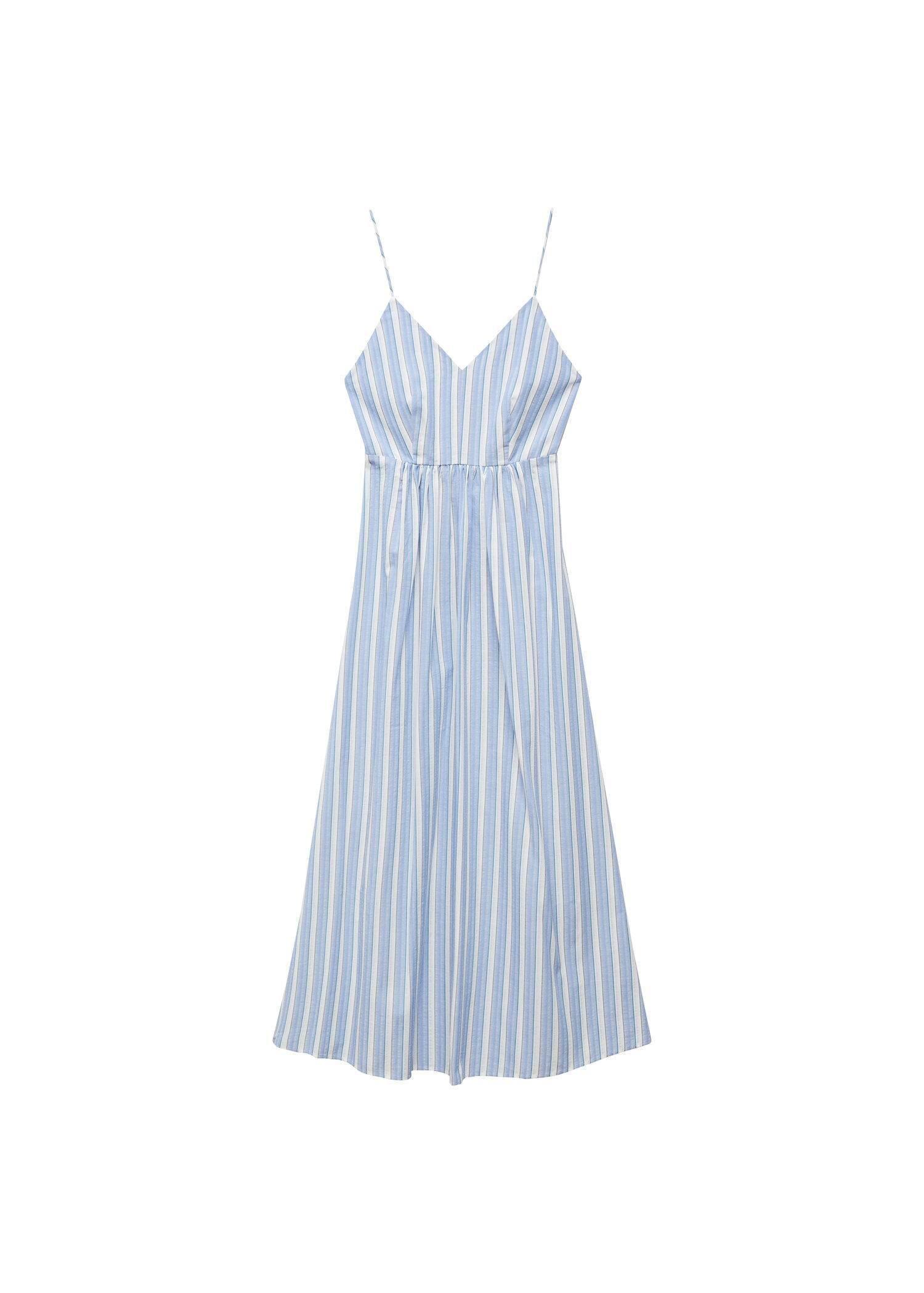 Mango - Blue Cut-Out Back Striped Dress