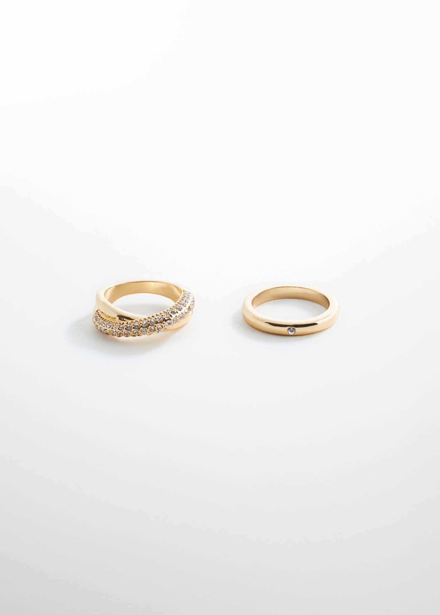 Mango - Gold Crystal Detail Ring Set