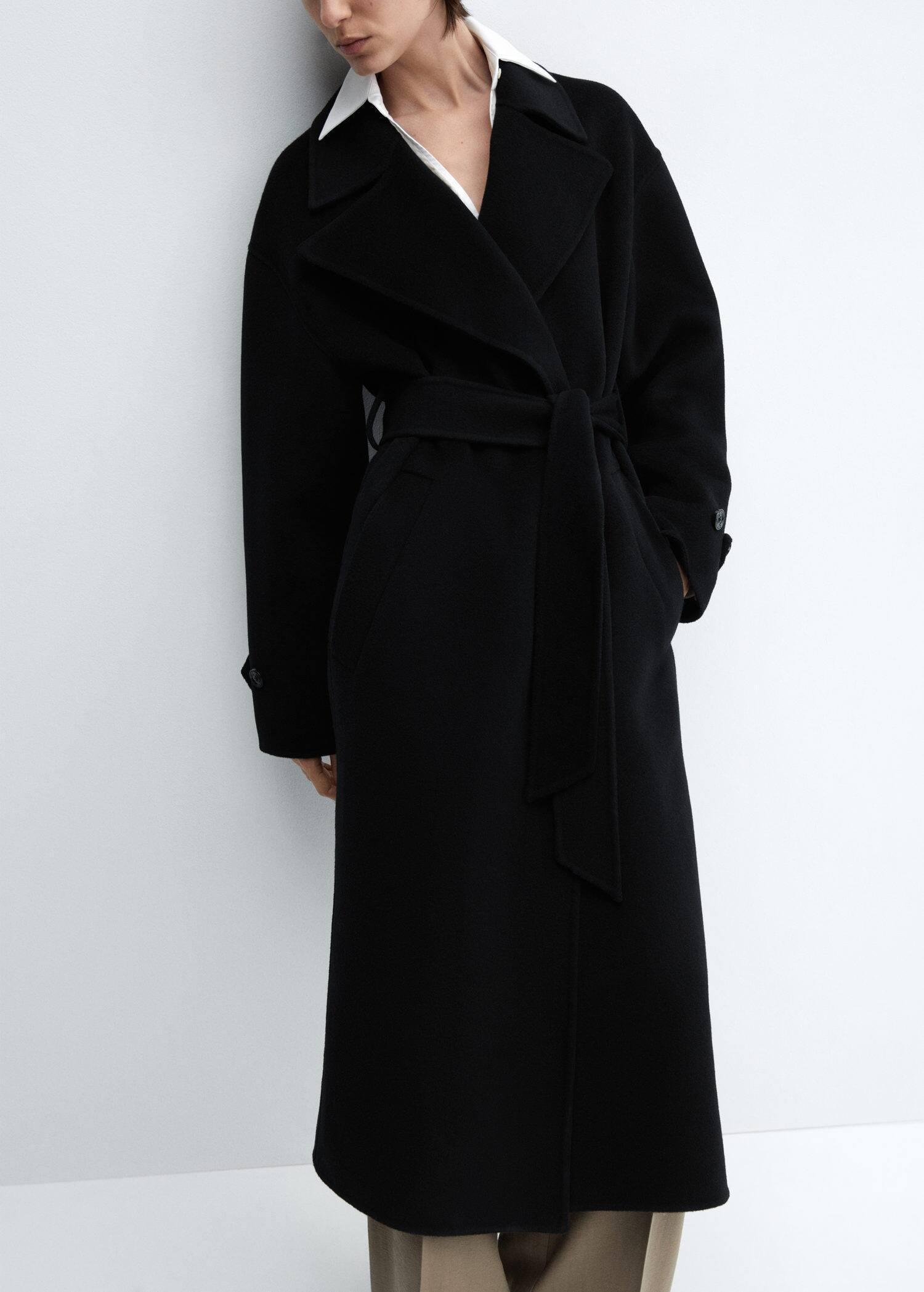 Mango - Black Woolen Belted Coat