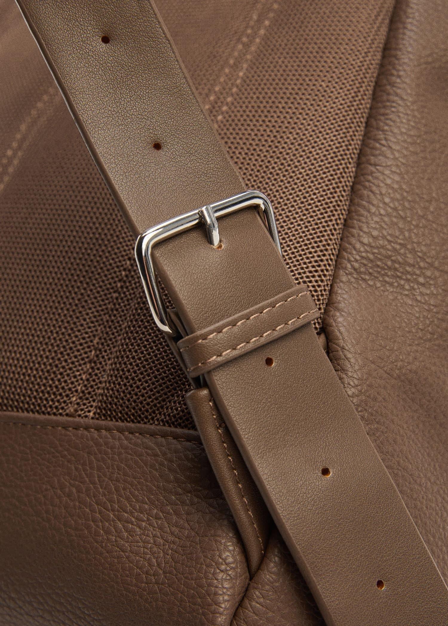 Mango - Brown Leather-Effect Backpack