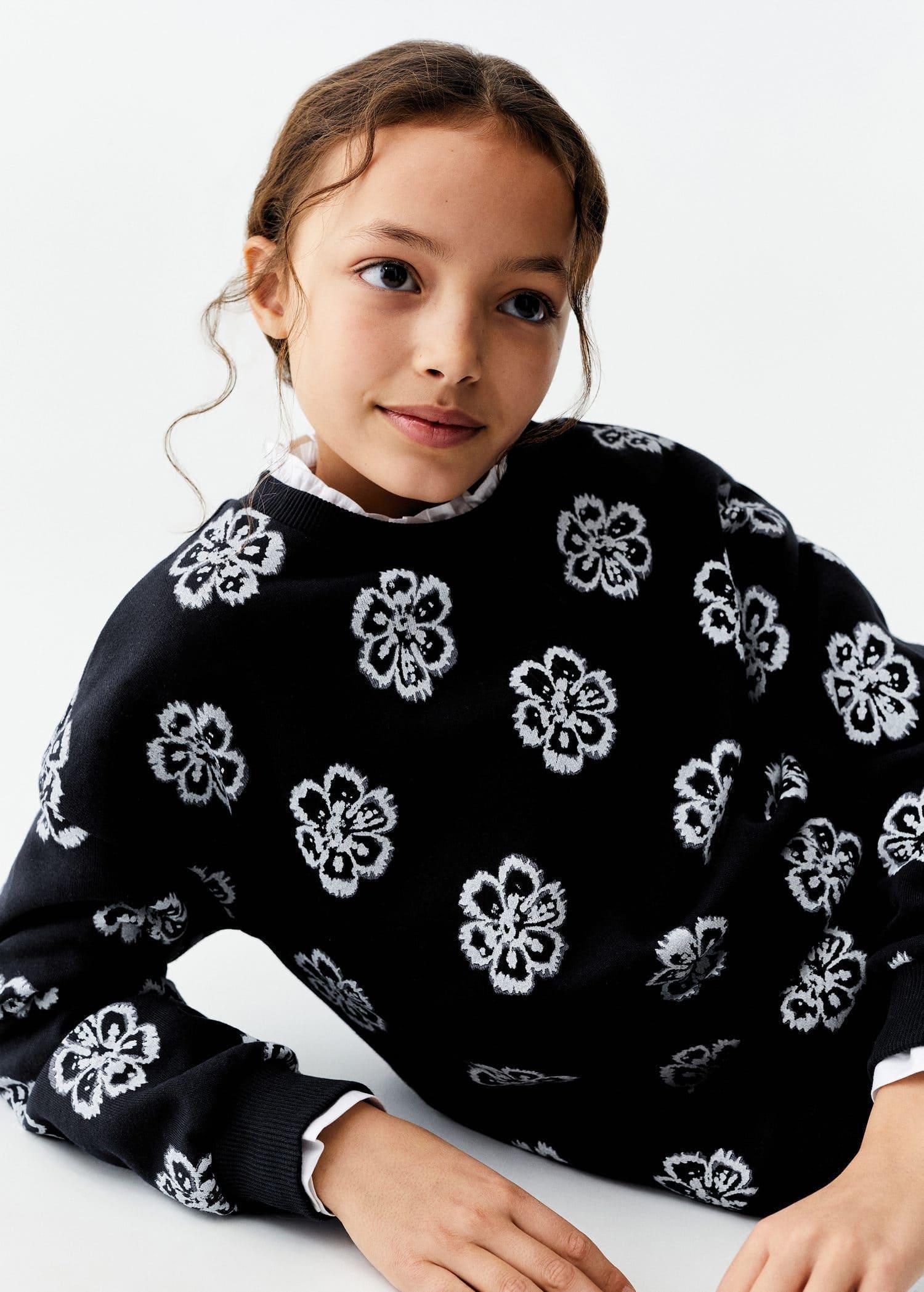 Mango - Navy Floral Printed Sweatshirt, Kids Girls