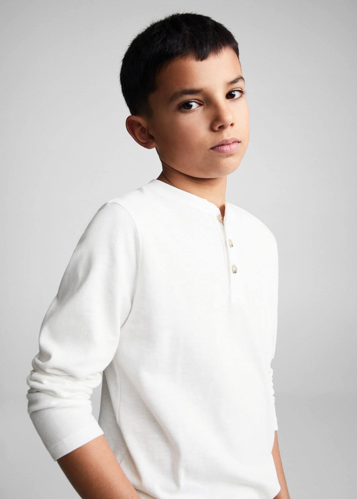 Mango - White Long Sleeve T-Shirt With Buttons , Kids Boys