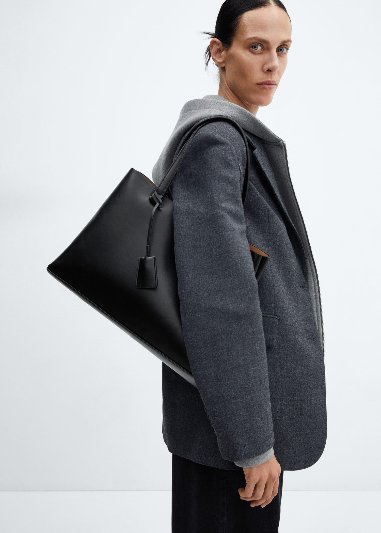 Black Shopper Bag With Dual Compartment, , large image number 5