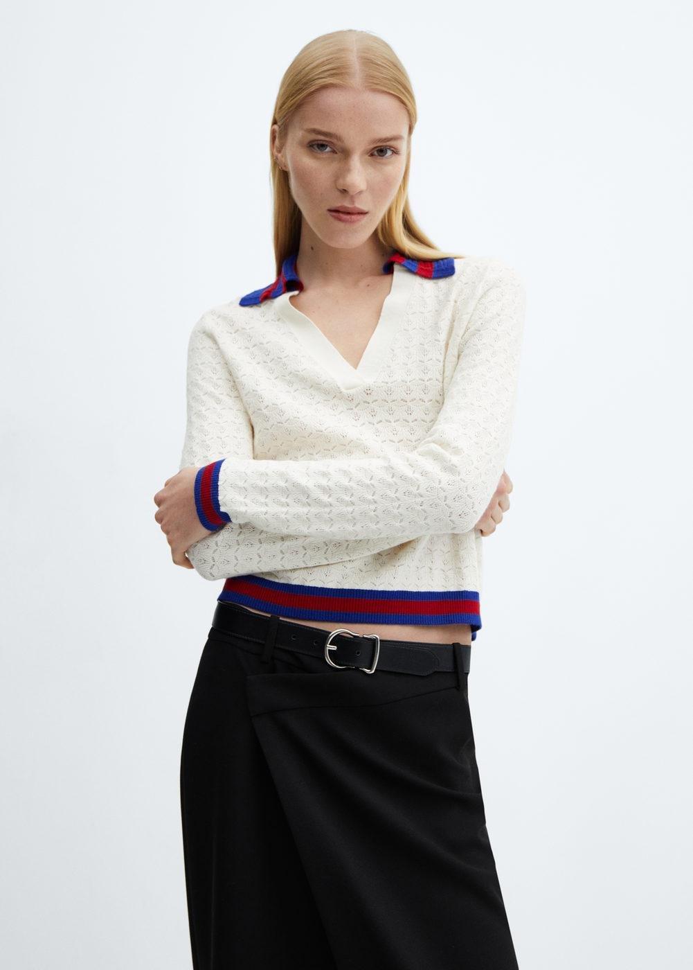 Mango - White Knitted Polo Neck Sweater