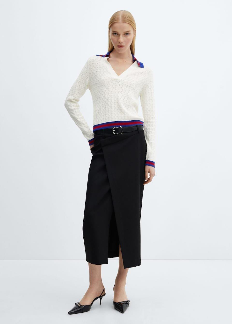 Mango - White Knitted Polo Neck Sweater
