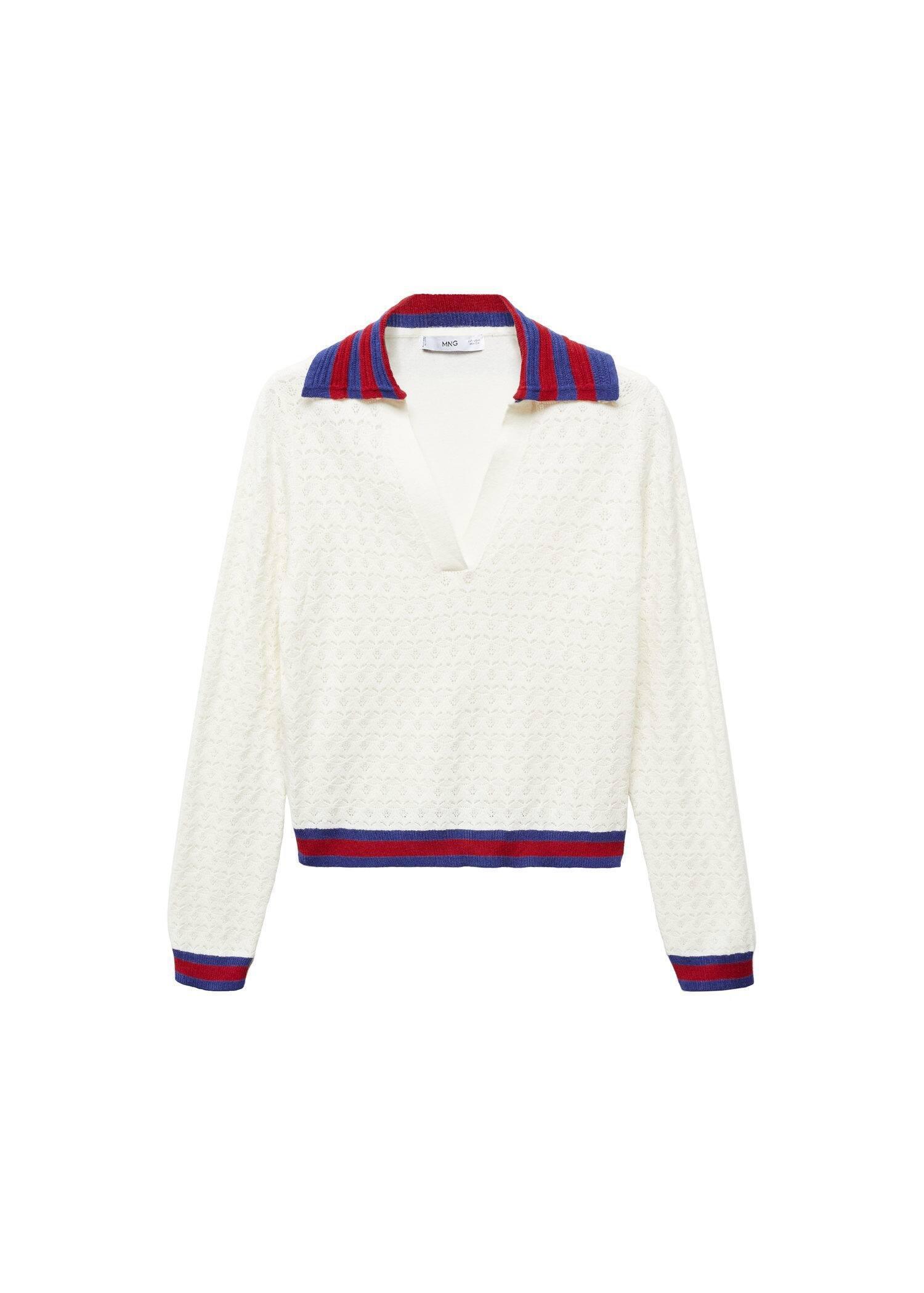 Mango - White Knitted Polo Neck Sweater