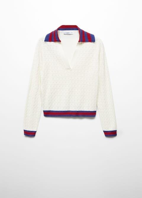 Mango - White Knitted Polo Neck Sweater