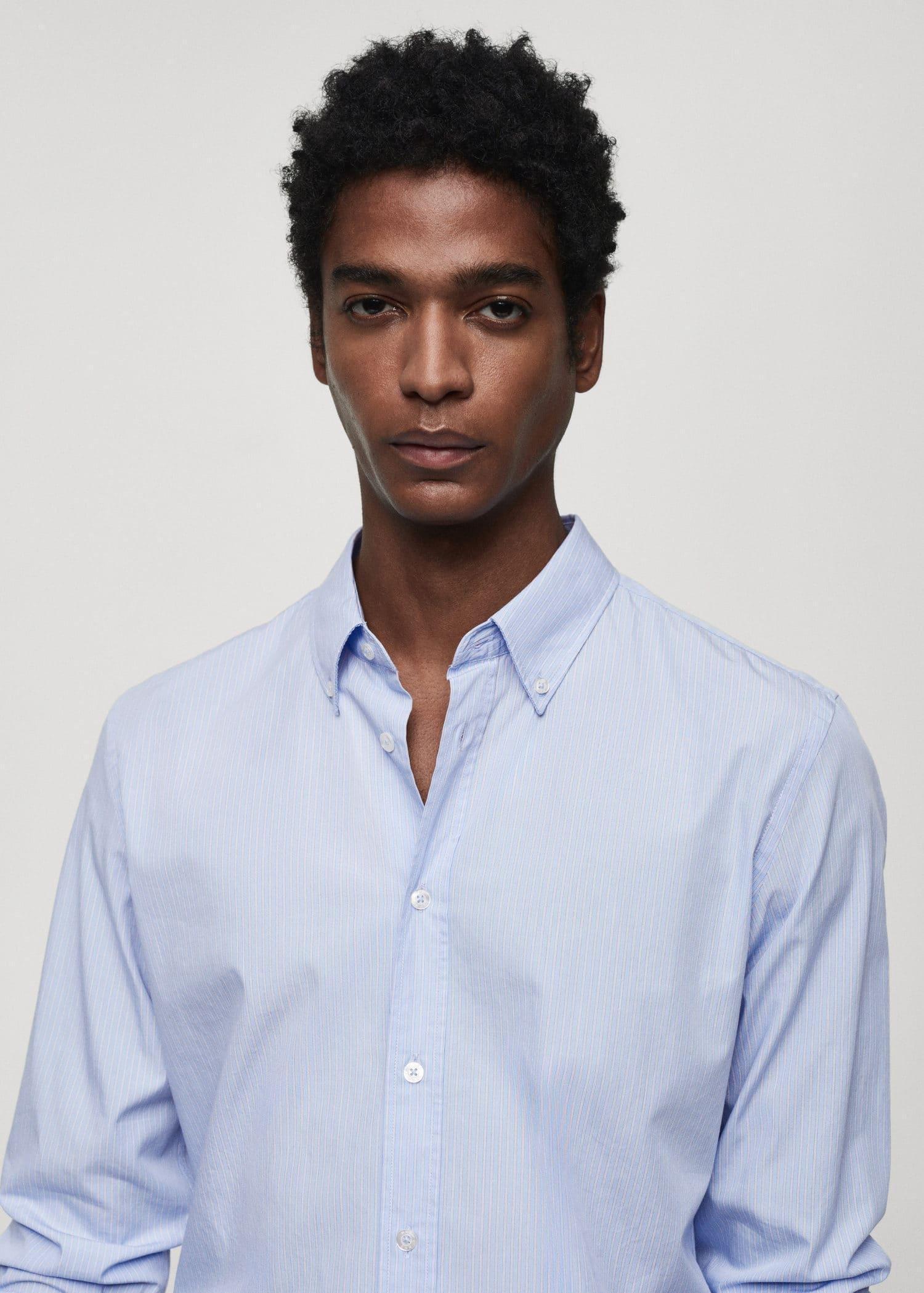 Mango - Blue Lt-Pastel Striped Cotton Shirt