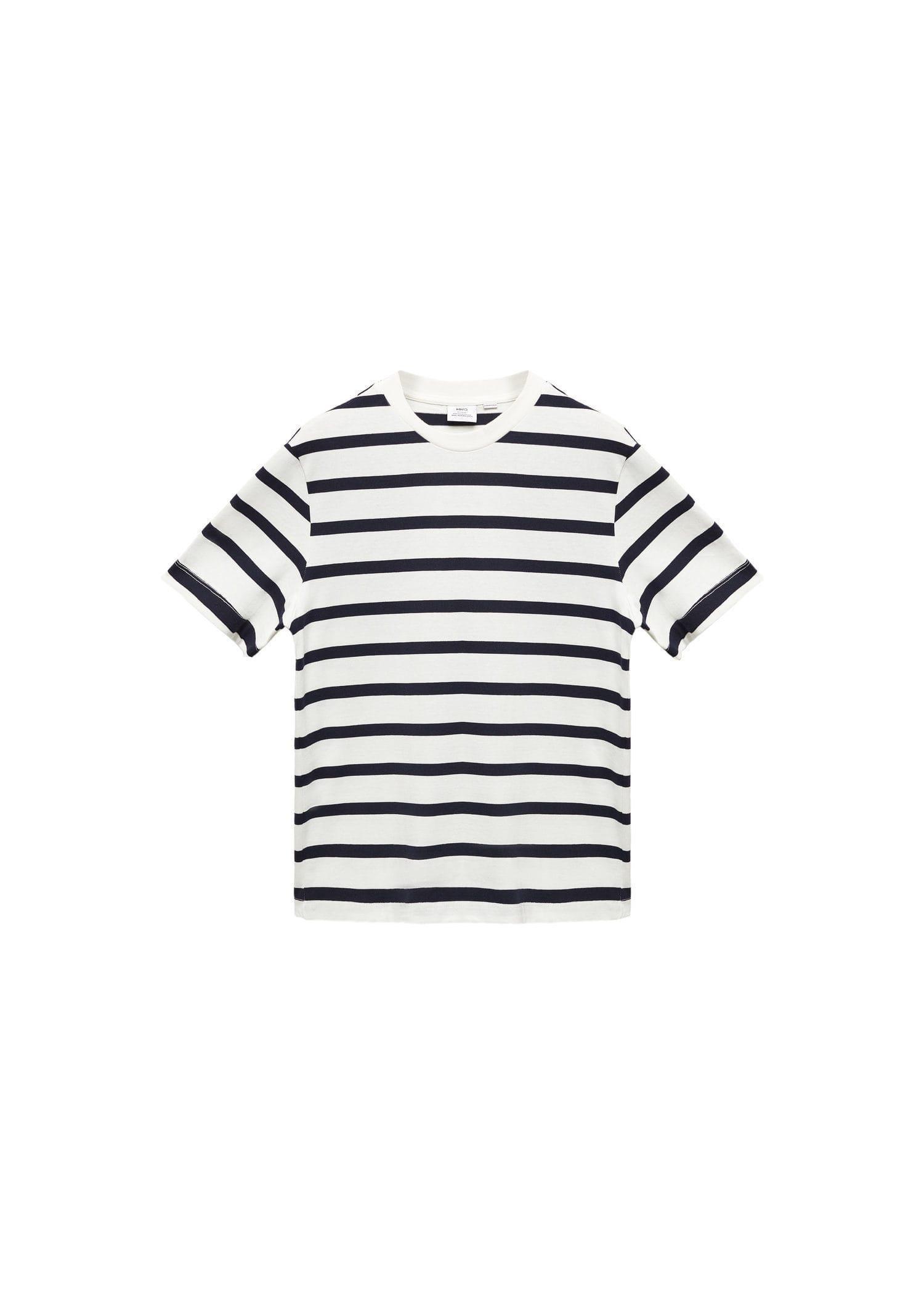 Mango - Beige Striped Cotton T-Shirt