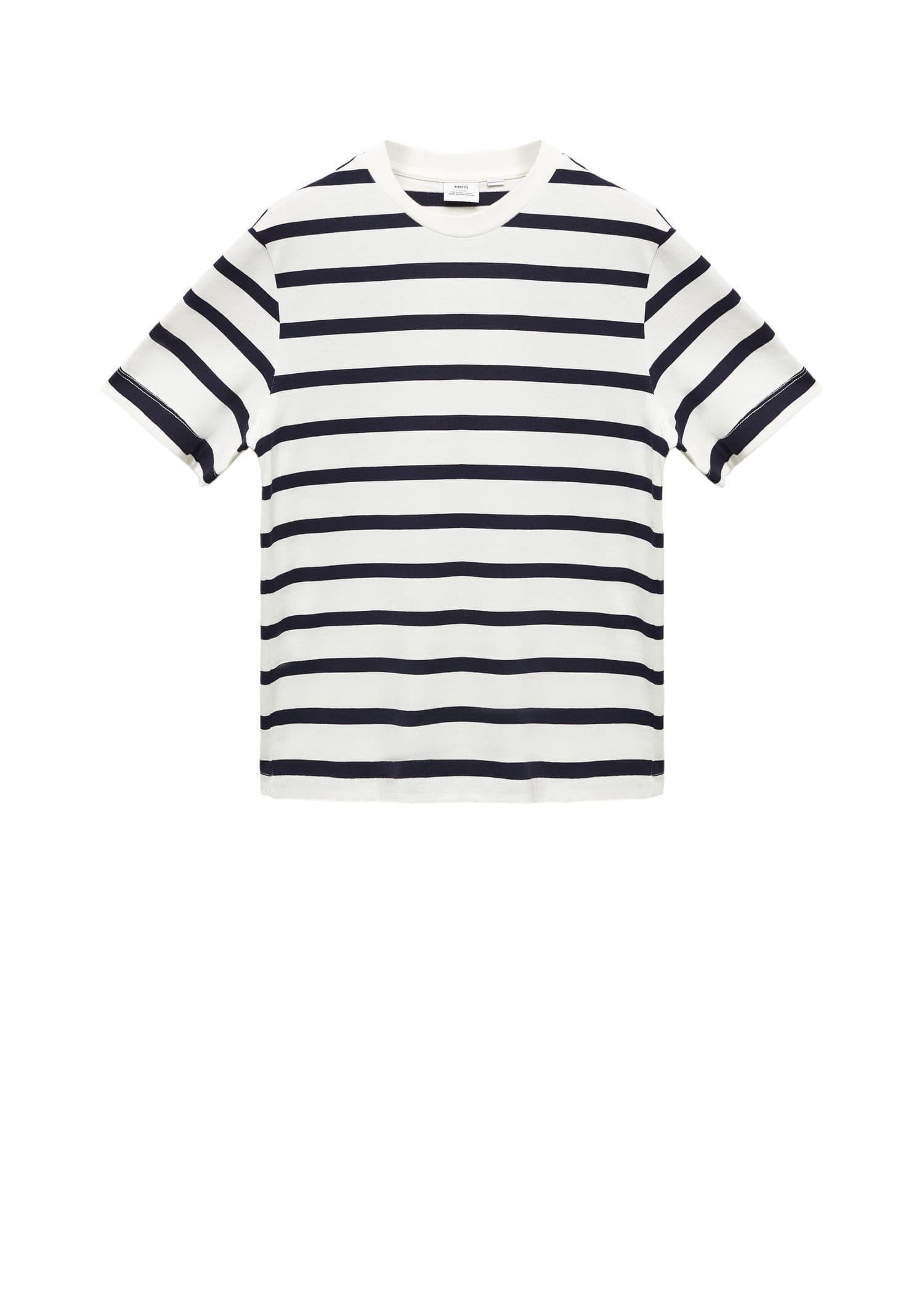 Mango - Beige Striped Cotton T-Shirt
