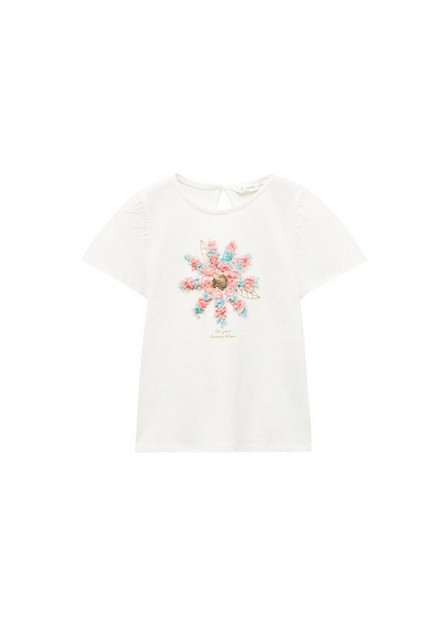 Mango - White Embossed Flowers T-Shirt, Kids Girls