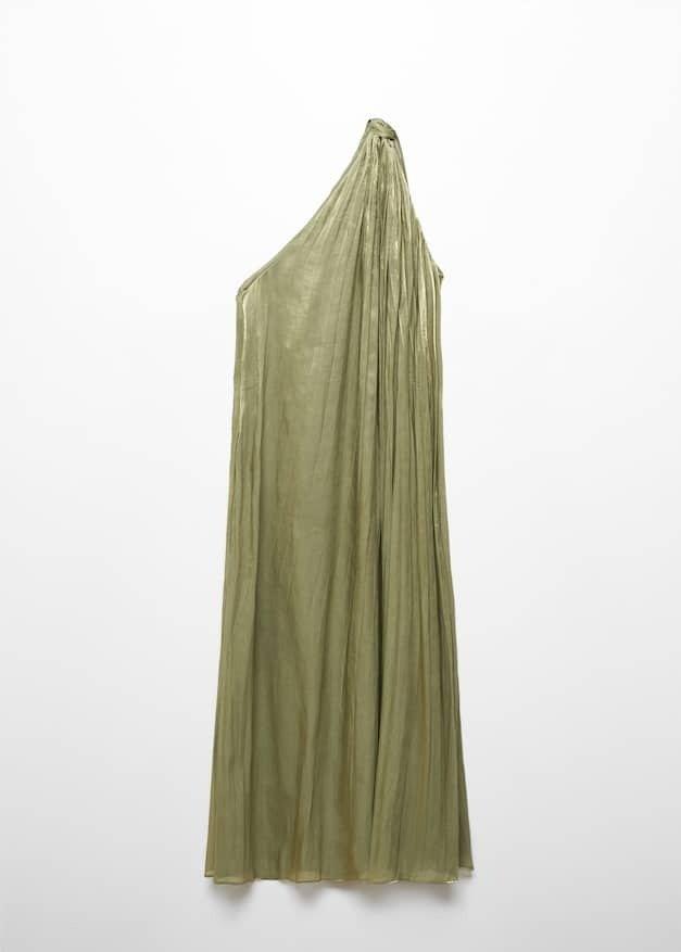 Mango - Khaki Asymmetrical Pleated Dress