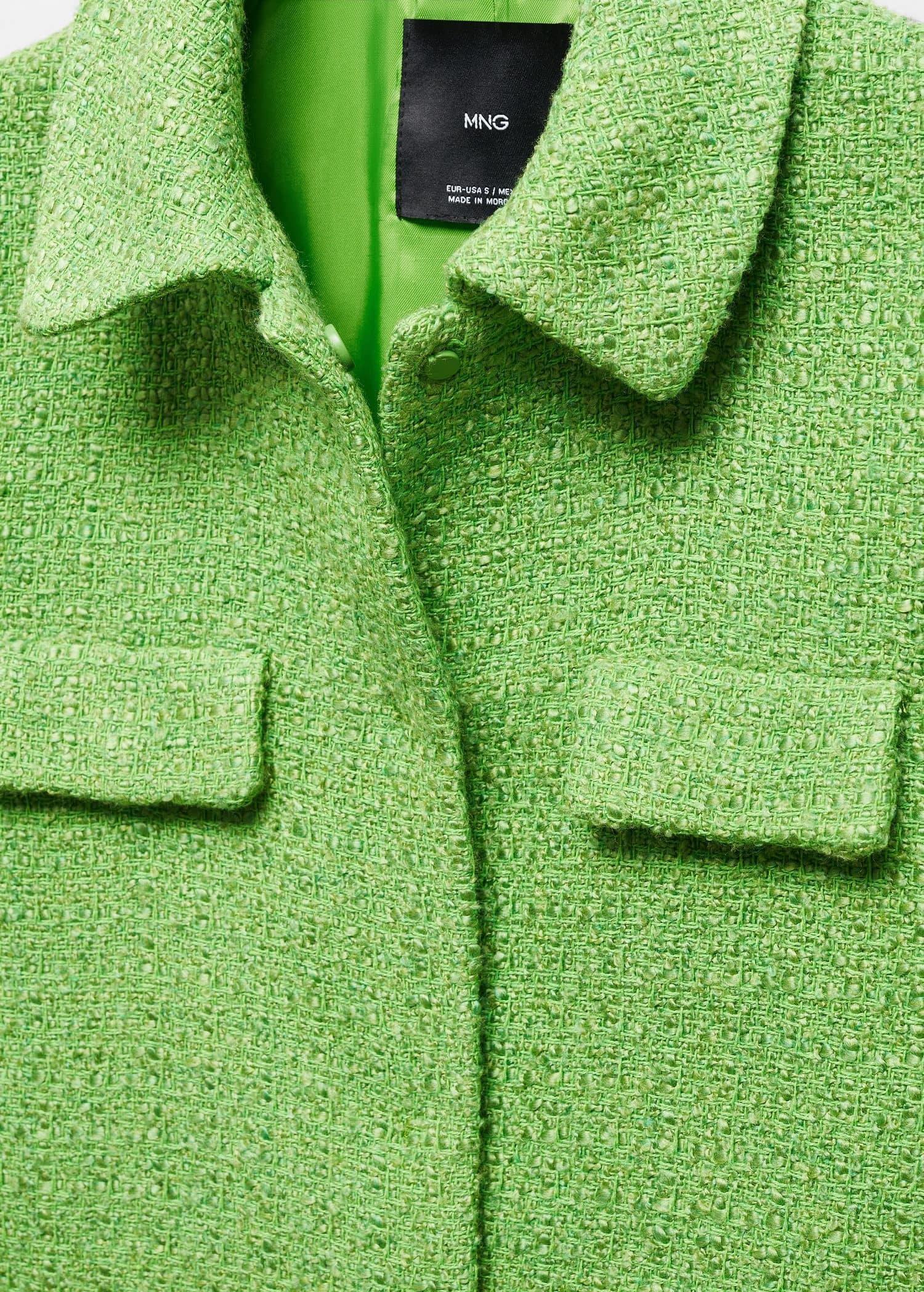 Mango - Green Cropped Tweed Jacket With Pockets