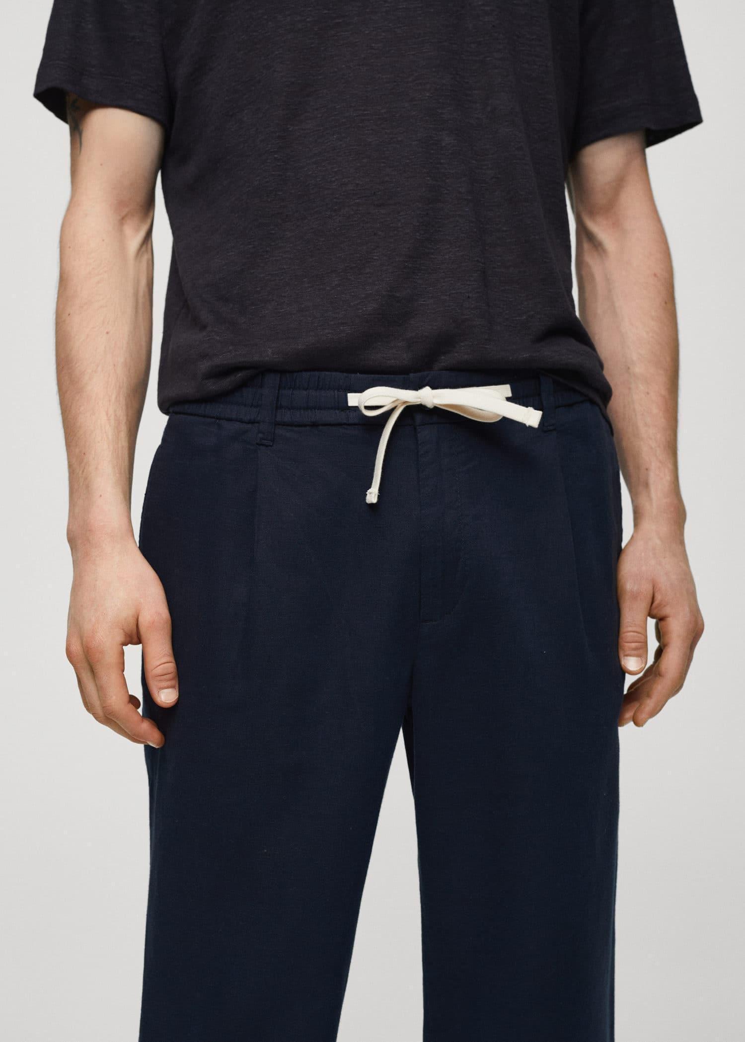Mango - Navy Slim-Fit Trousers With Drawstring