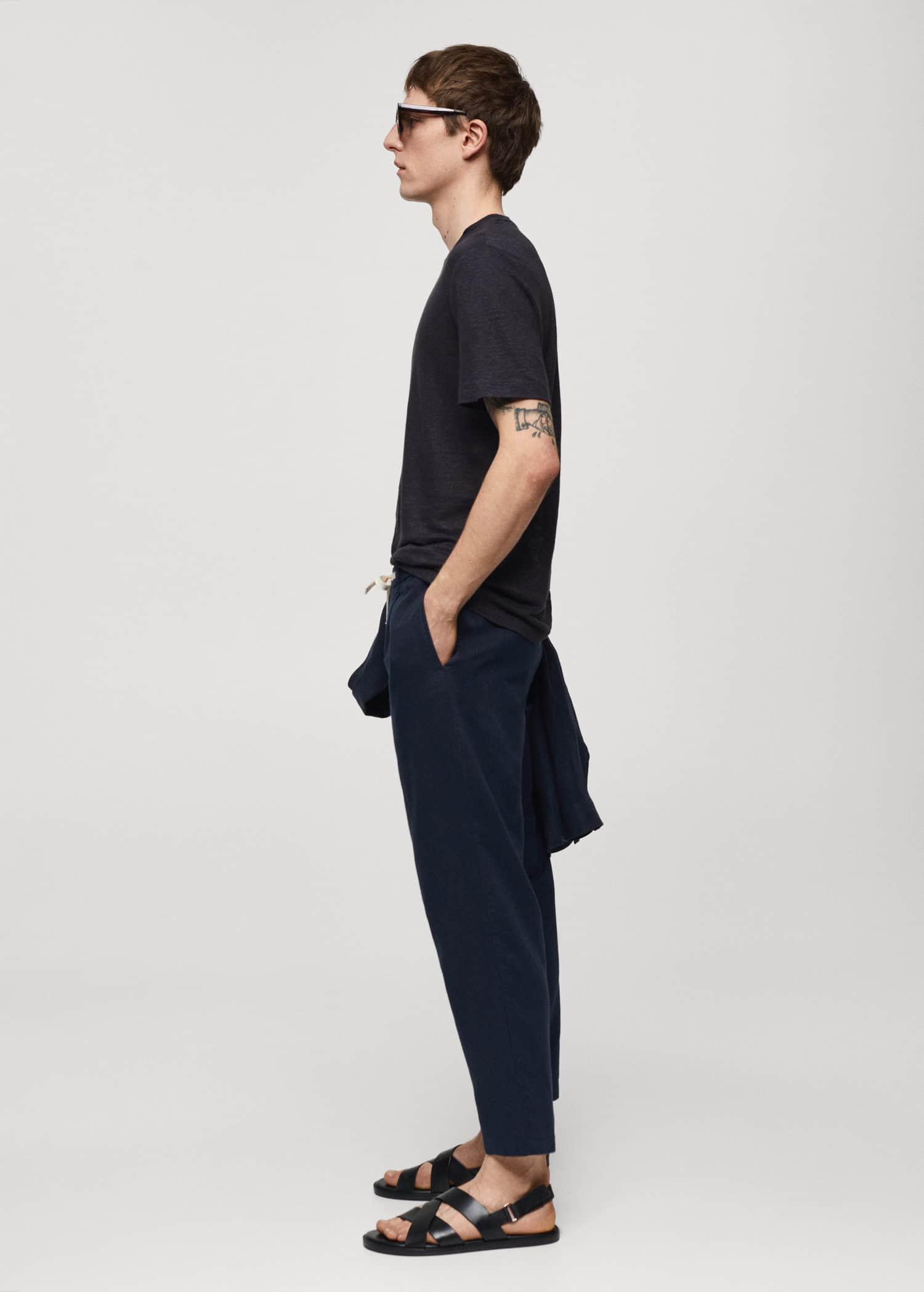 Mango - Navy Slim-Fit Trousers With Drawstring