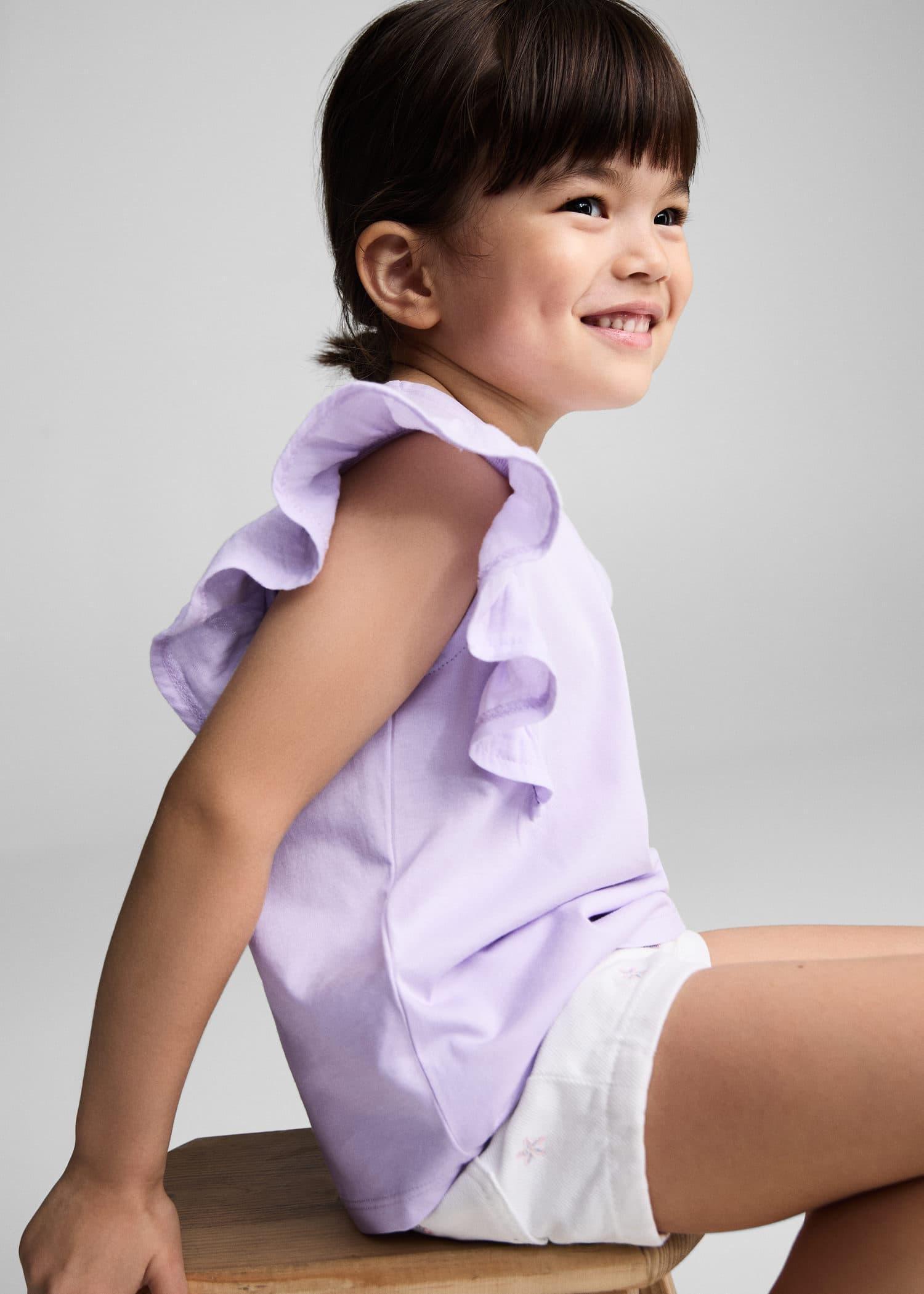 Mango - Purple Short-Sleeved Ruffle T-Shirt, Kids Girls