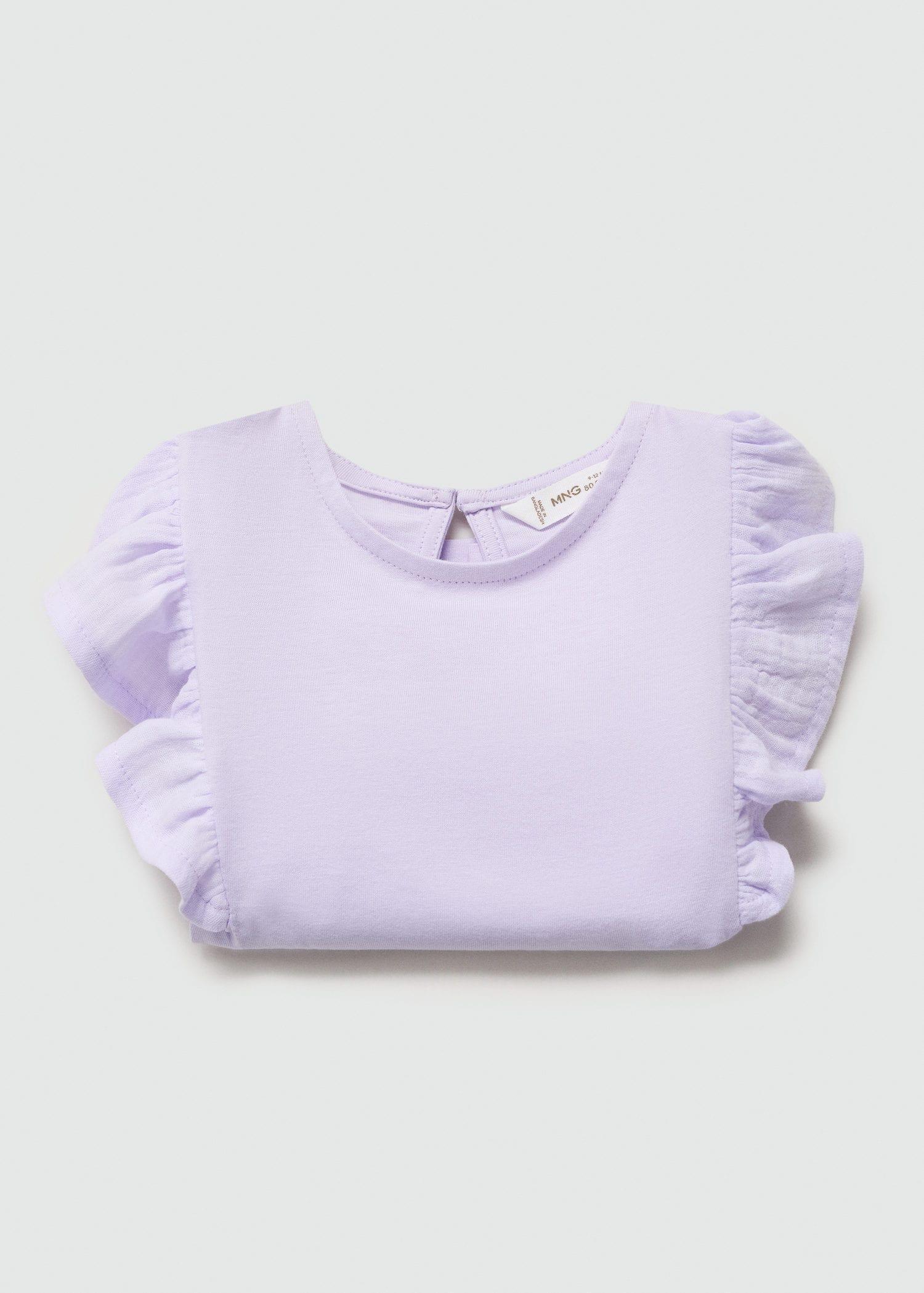 Mango - Purple Short-Sleeved Ruffle T-Shirt, Kids Girls