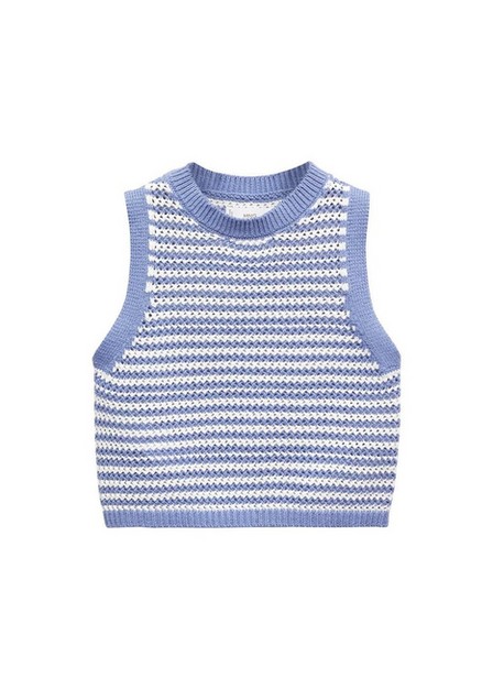 Mango - Blue Striped Knitted Gilet, Kids Girls