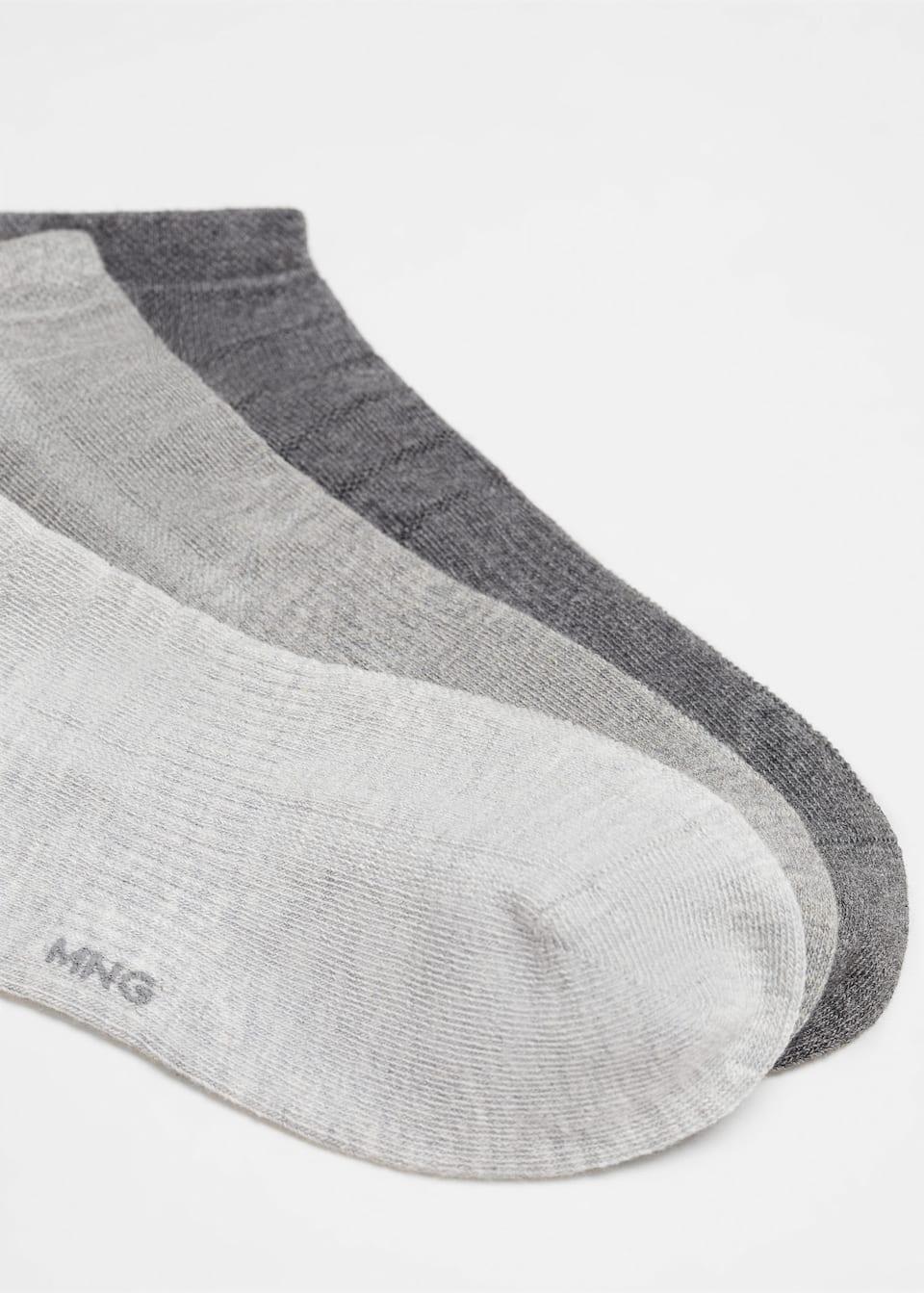 Mango - Grey Plain Cotton Socks, Set Of 3
