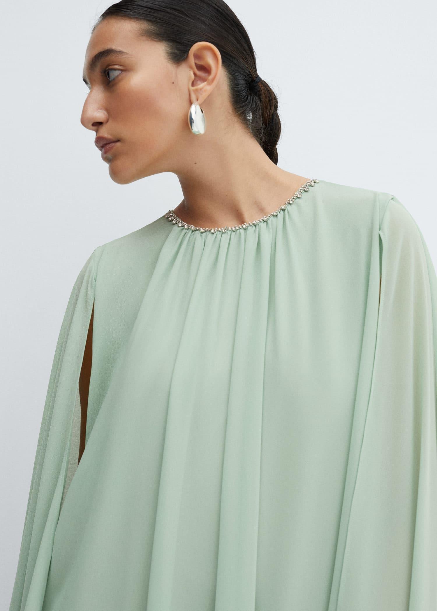 Mango - Green Sleeve Slit Dress