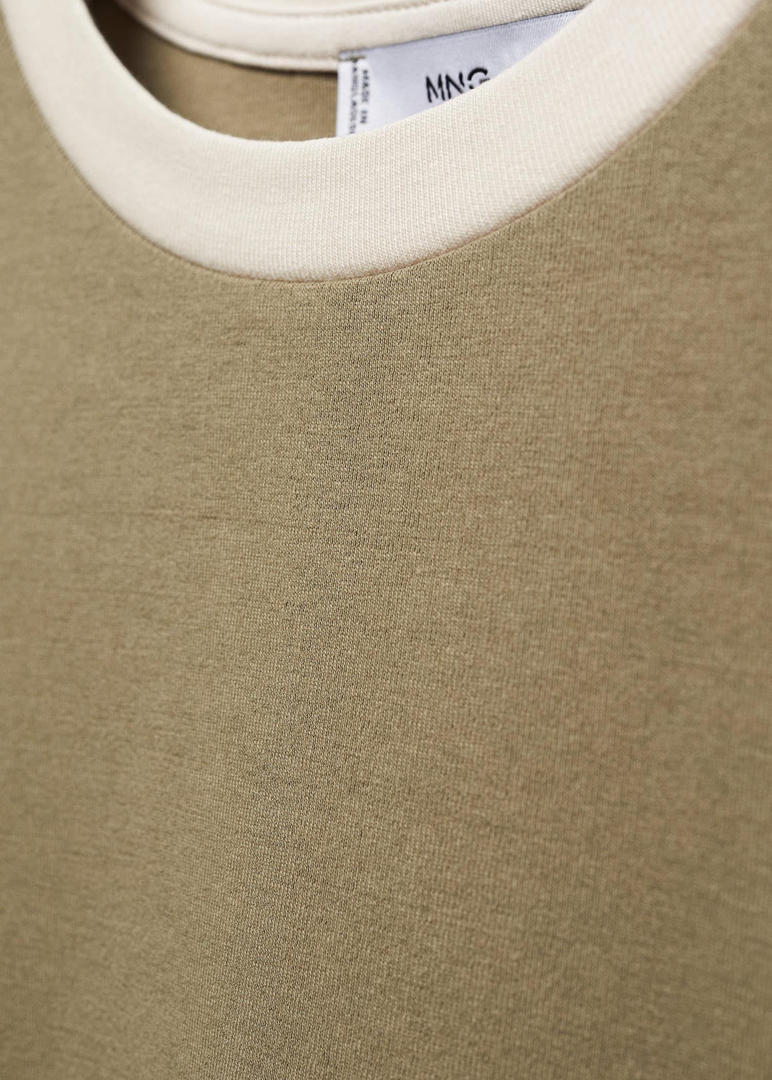 Mango - Khaki Contrasting Collar Cotton T-Shirt
