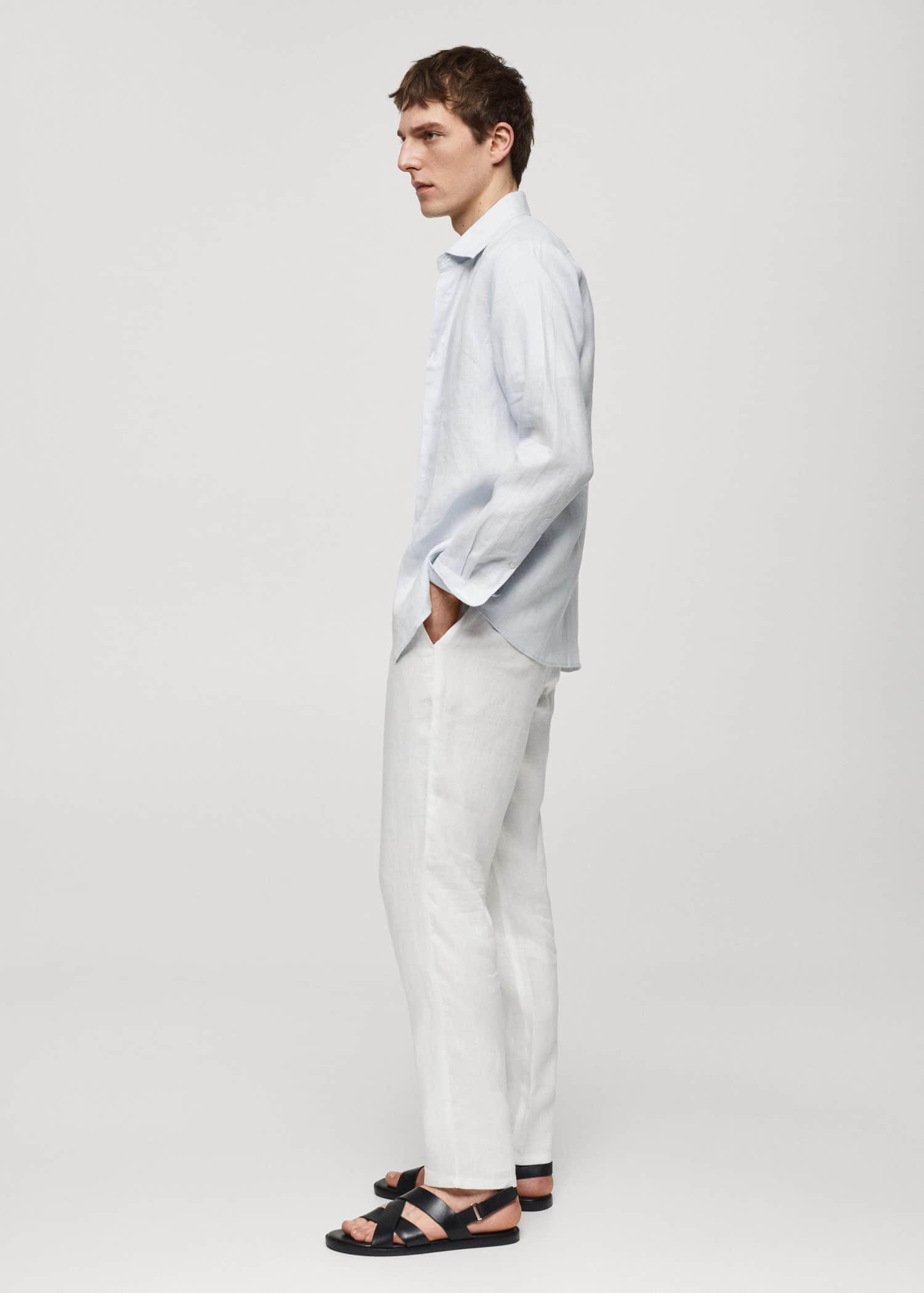 Mango - White Slim-Fit Linen Trousers