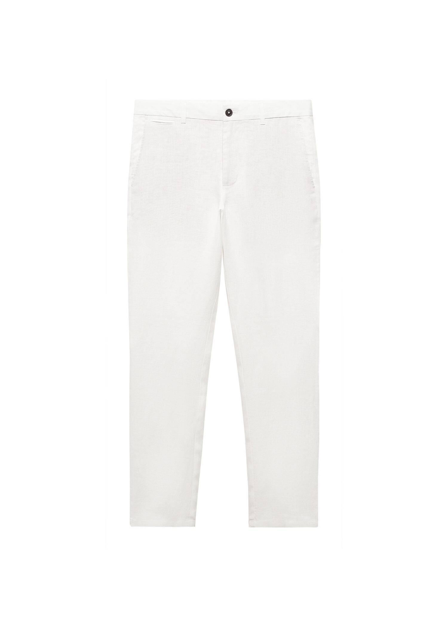 Mango - White Slim-Fit Linen Trousers