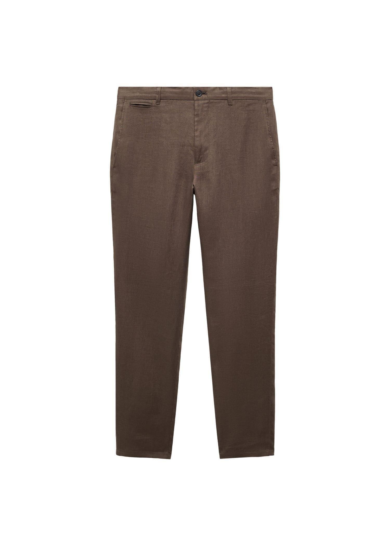 Mango - Brown Slim-Fit Linen Trousers