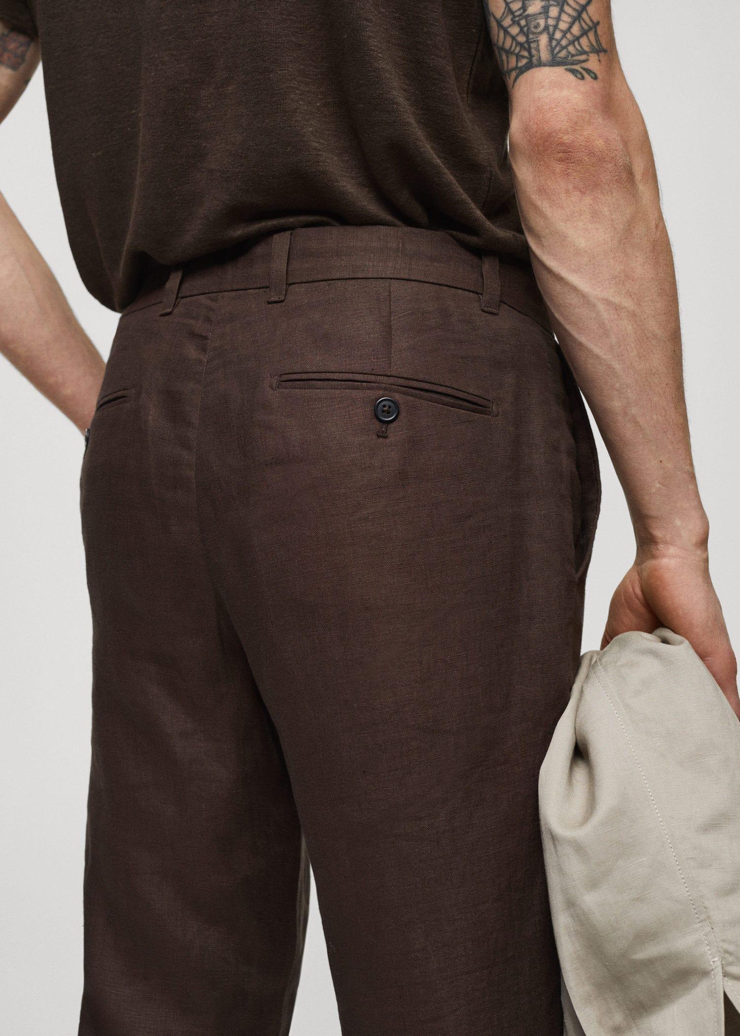 Mango - Brown Slim-Fit Linen Trousers