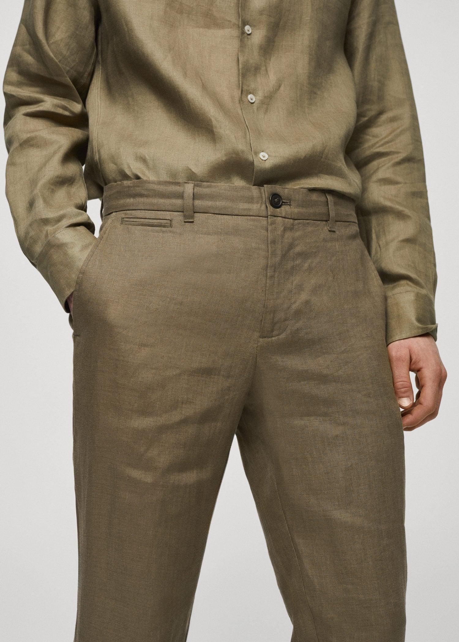 Green Slim-Fit Linen Trousers, , large image number 1