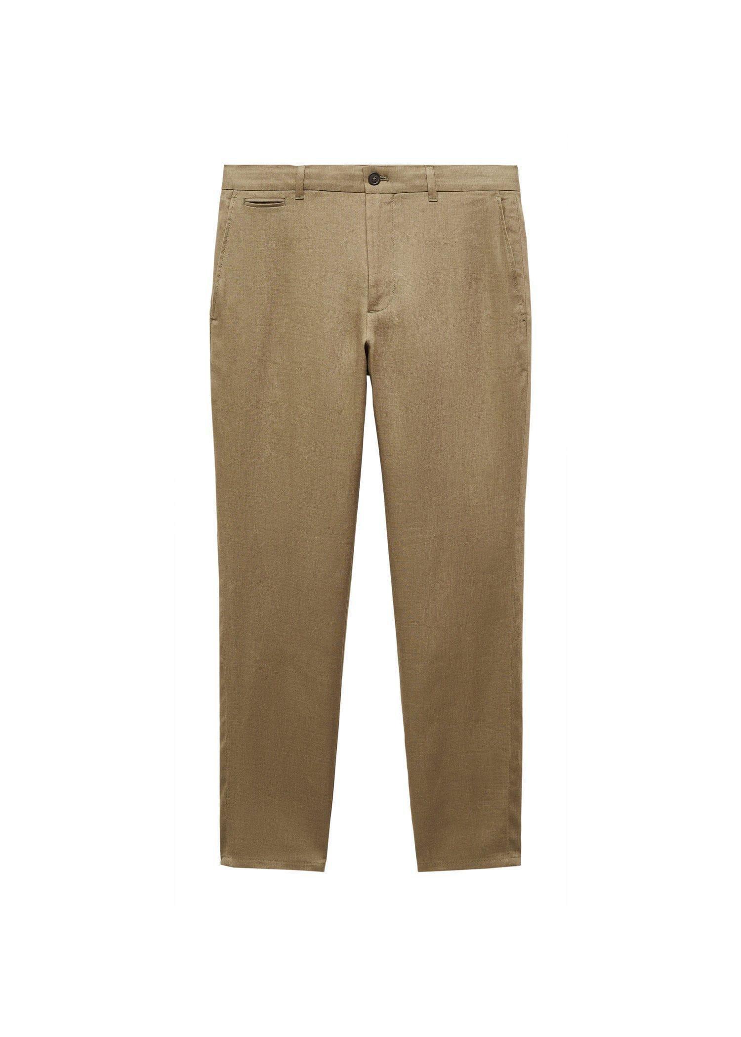 Green Slim-Fit Linen Trousers, , large image number 3