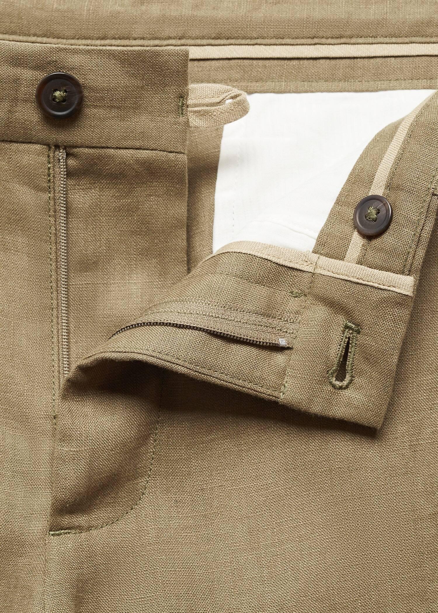 Green Slim-Fit Linen Trousers, , large image number 5