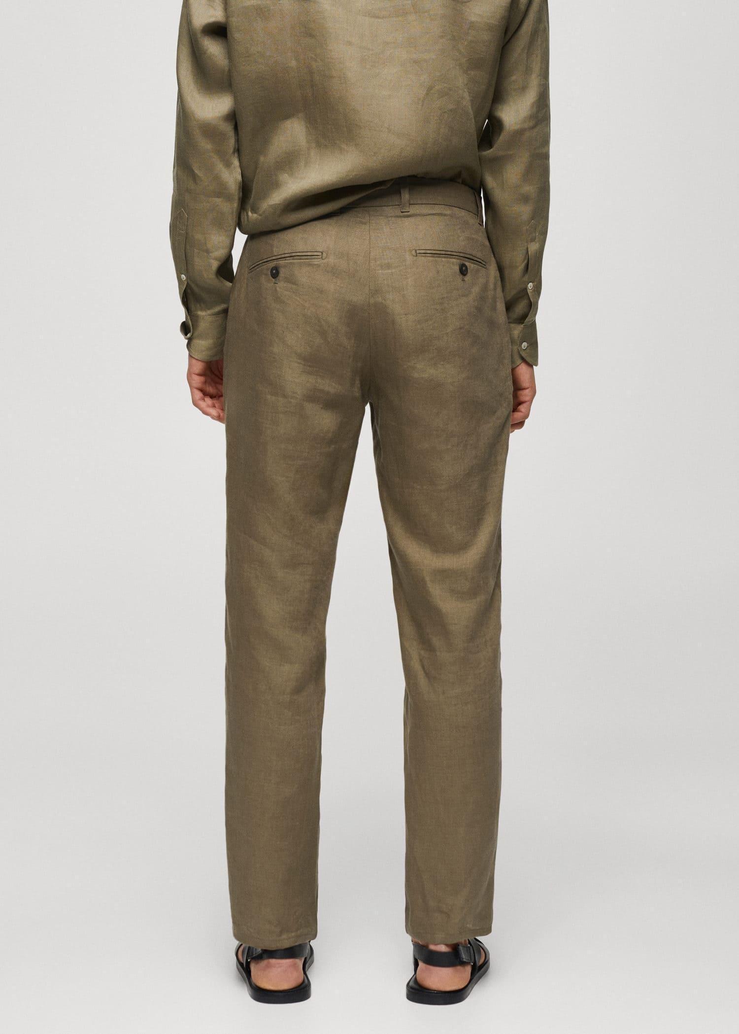 Green Slim-Fit Linen Trousers, , large image number 7