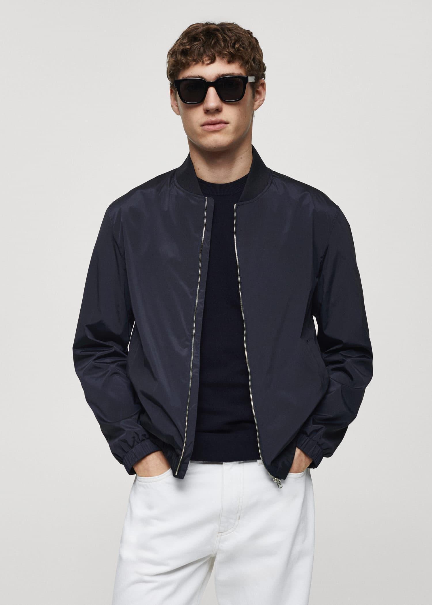 Mango - Navy Water-Repellent Bomber Jacket