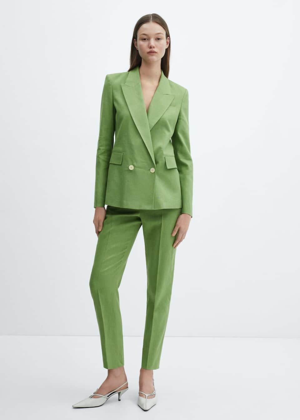 Mango - Green Linen Blazer Suit