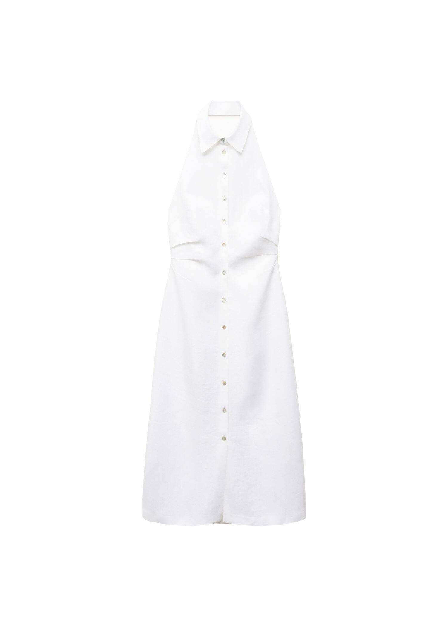Mango - White Linen Shirt-Collar Dress