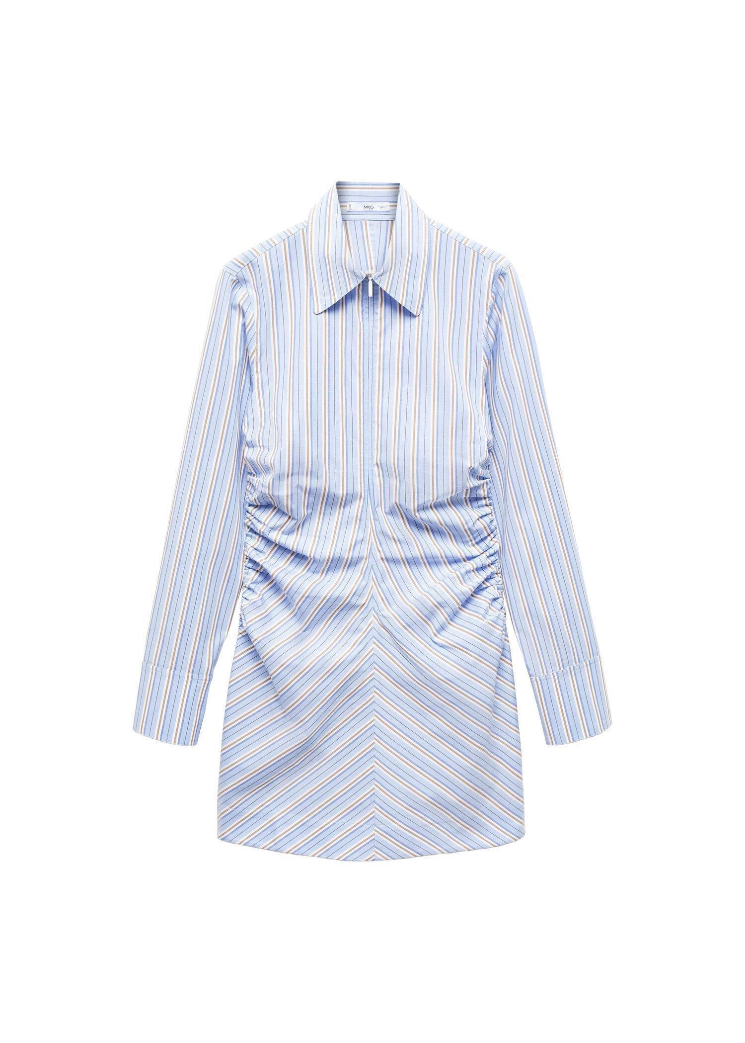 Mango - Blue Striped Shirt Dress With Zip