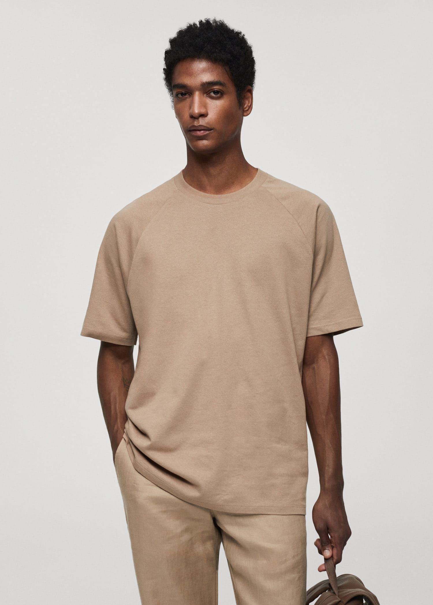 Mango - Beige Relaxed Fit Cotton T-Shirt