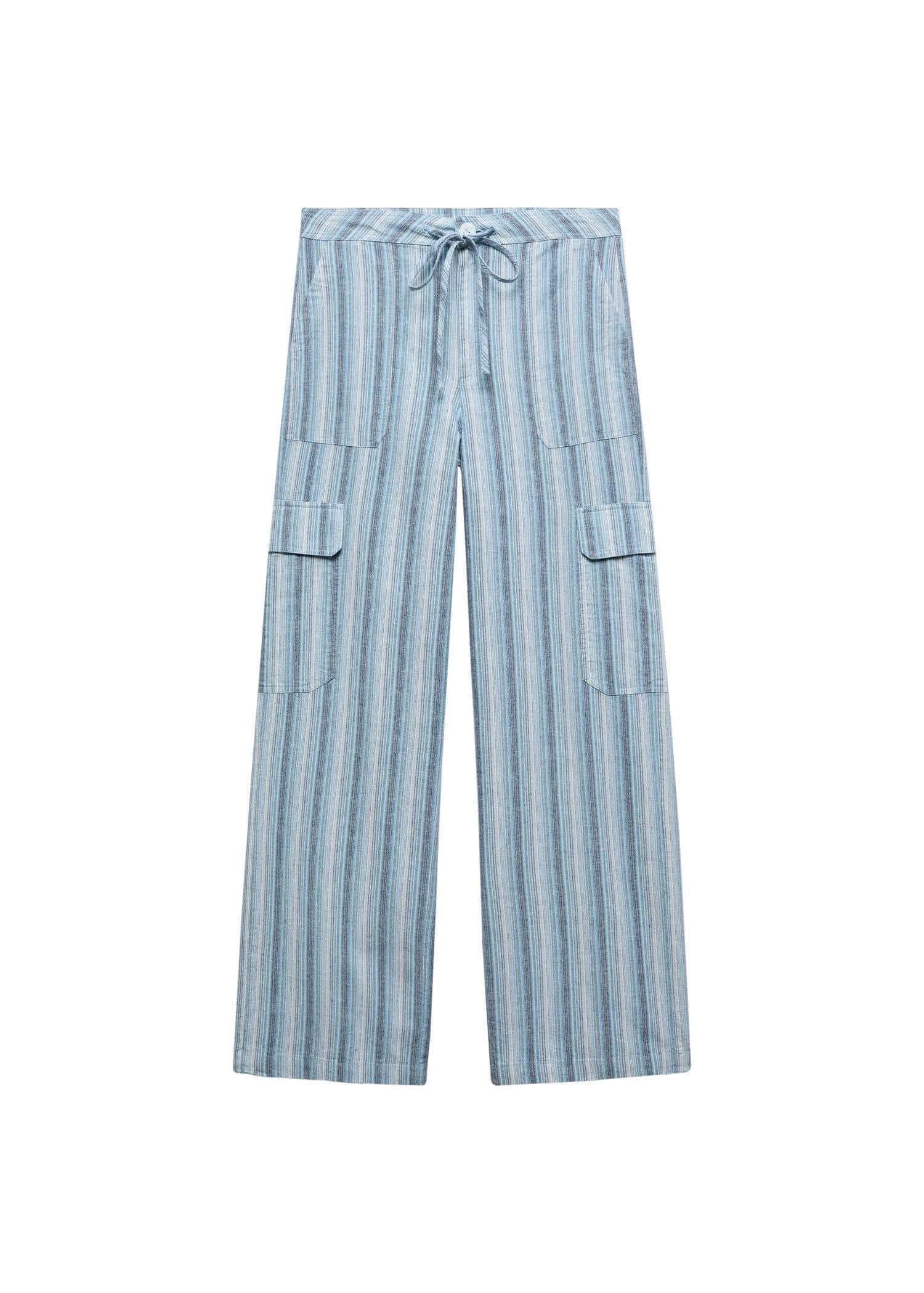 Blue Striped Cargo Pockets Trousers, , large image number 0