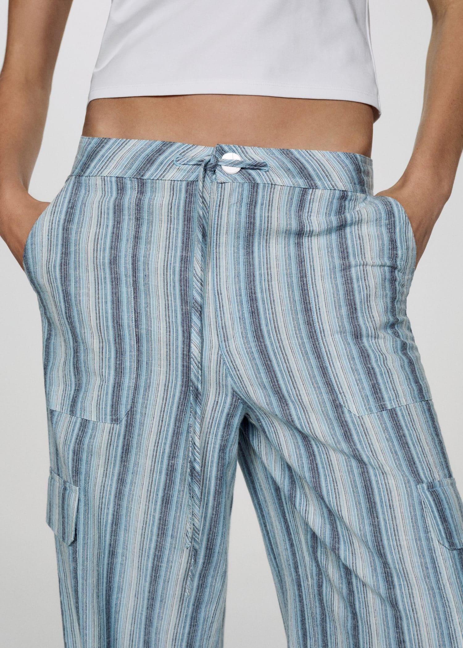 Blue Striped Cargo Pockets Trousers, , large image number 1