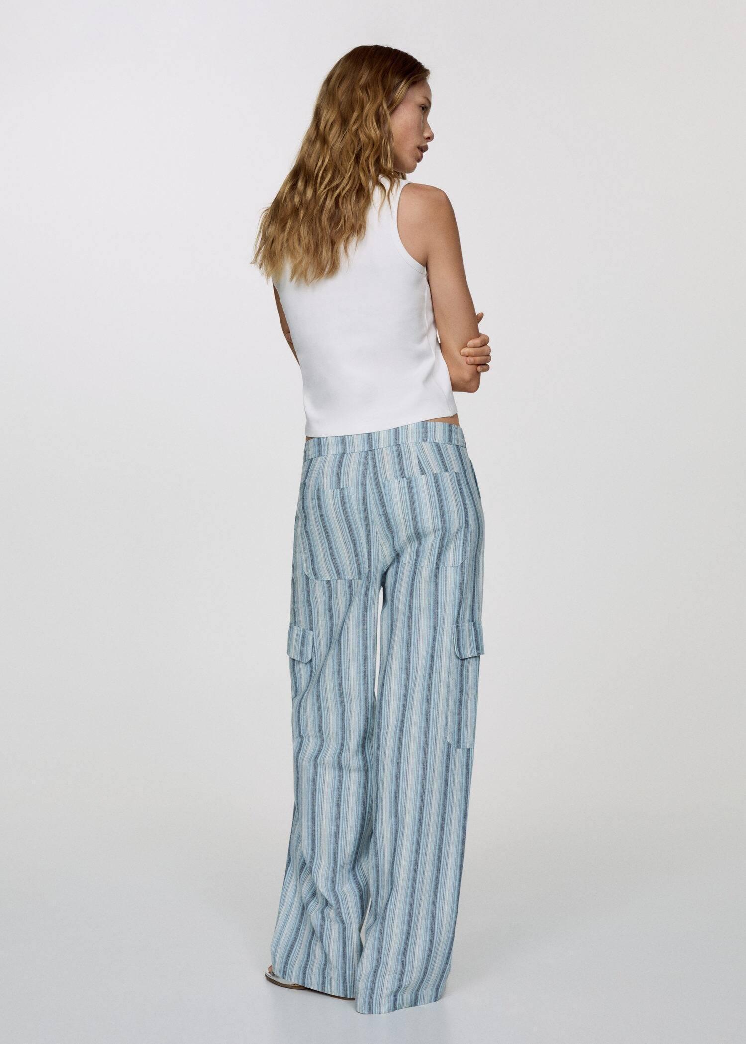 Blue Striped Cargo Pockets Trousers, , large image number 5